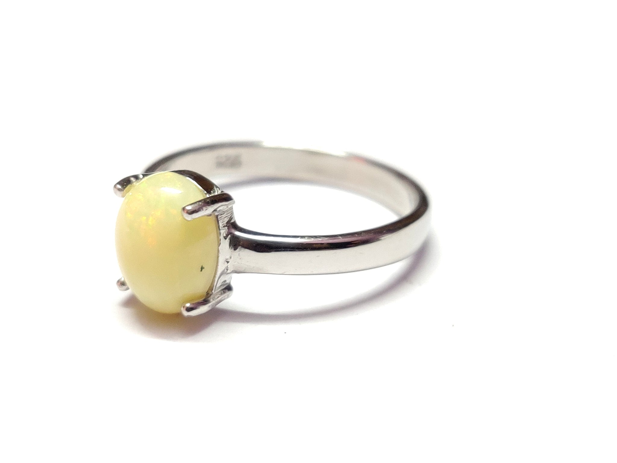 Large Opal Band Natural Ethiopian Opal Band 1.5 Ct Opal Promise Ring 7x9 mm Oval Cut Opal Engagement Band Sterling Silver Opal Band