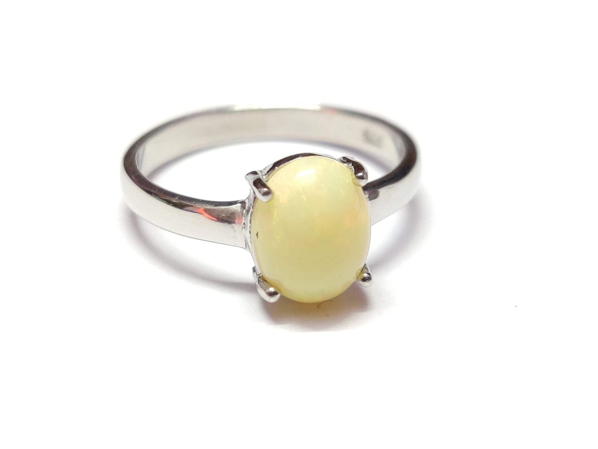 Large Opal Band Natural Ethiopian Opal Band 1.5 Ct Opal Promise Ring 7x9 mm Oval Cut Opal Engagement Band Sterling Silver Opal Band