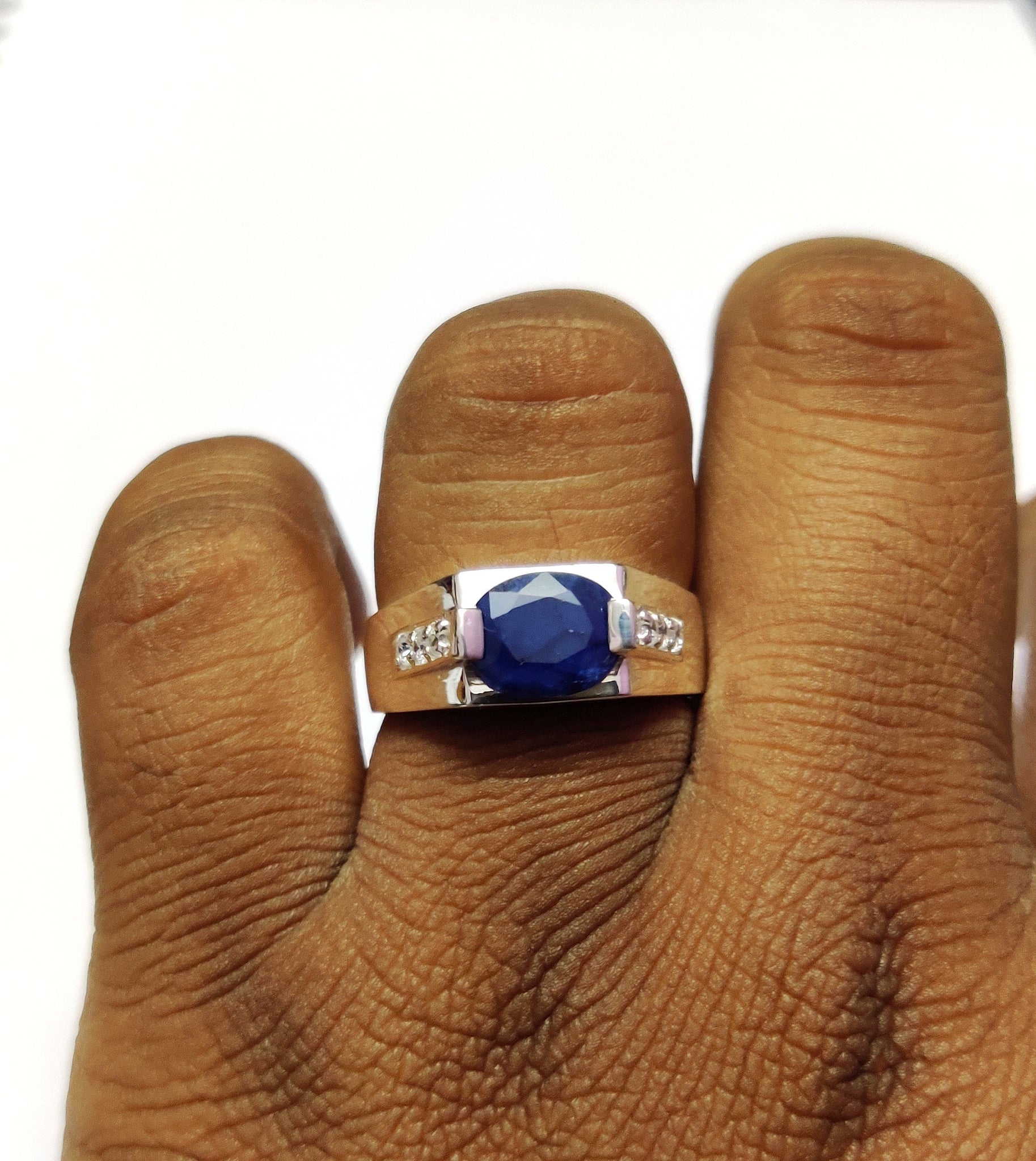 Blue Sapphire Men Ring Natural Blue Sapphire Band 2.5 Ct Sapphire Ring For Men Heavy Sapphire Statment Ring Blue Sapphire Cocktail Ring