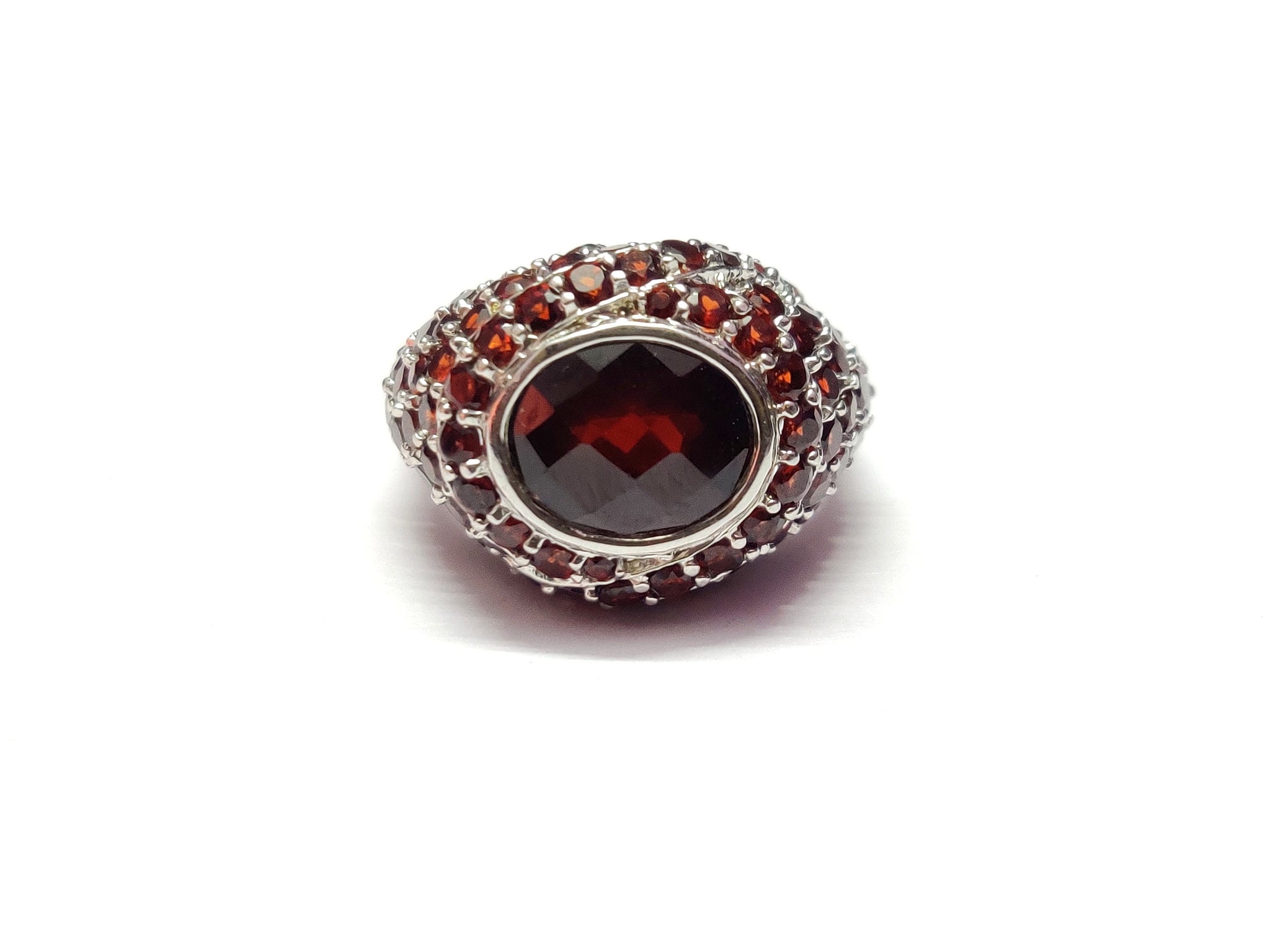 Garnet Engagement Ring Natural Garnet Wedding Ring 7x9 mm Oval Garnet with Garnet Accents Sterling Silver Garnet Engagement Ring