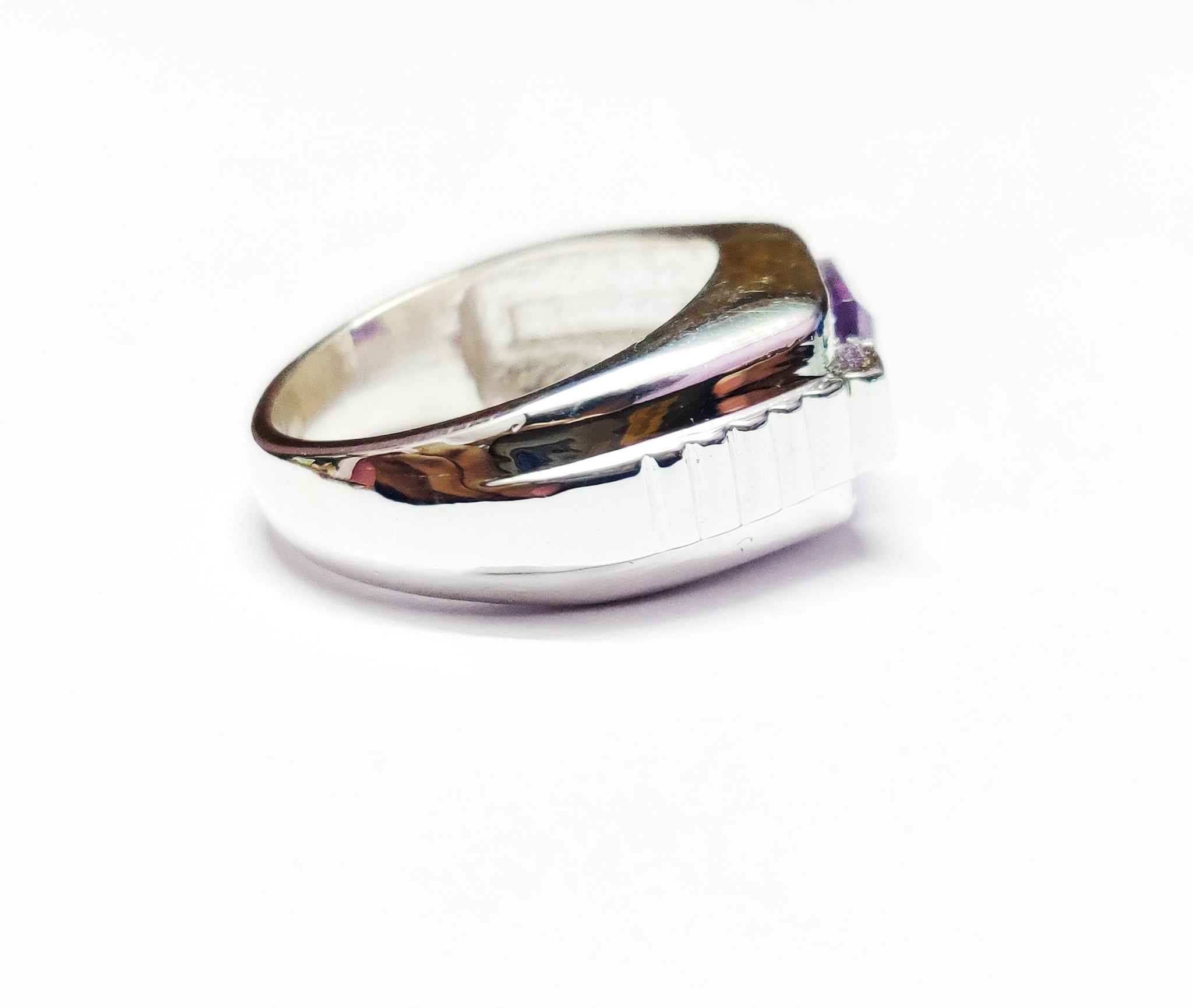 Silver Amethyst Men Ring Diamond Ring Purple Amethyst Men Ring Heavy Silver Men Ring Amethyst 925 Sterling Silver Amethyst Ring
