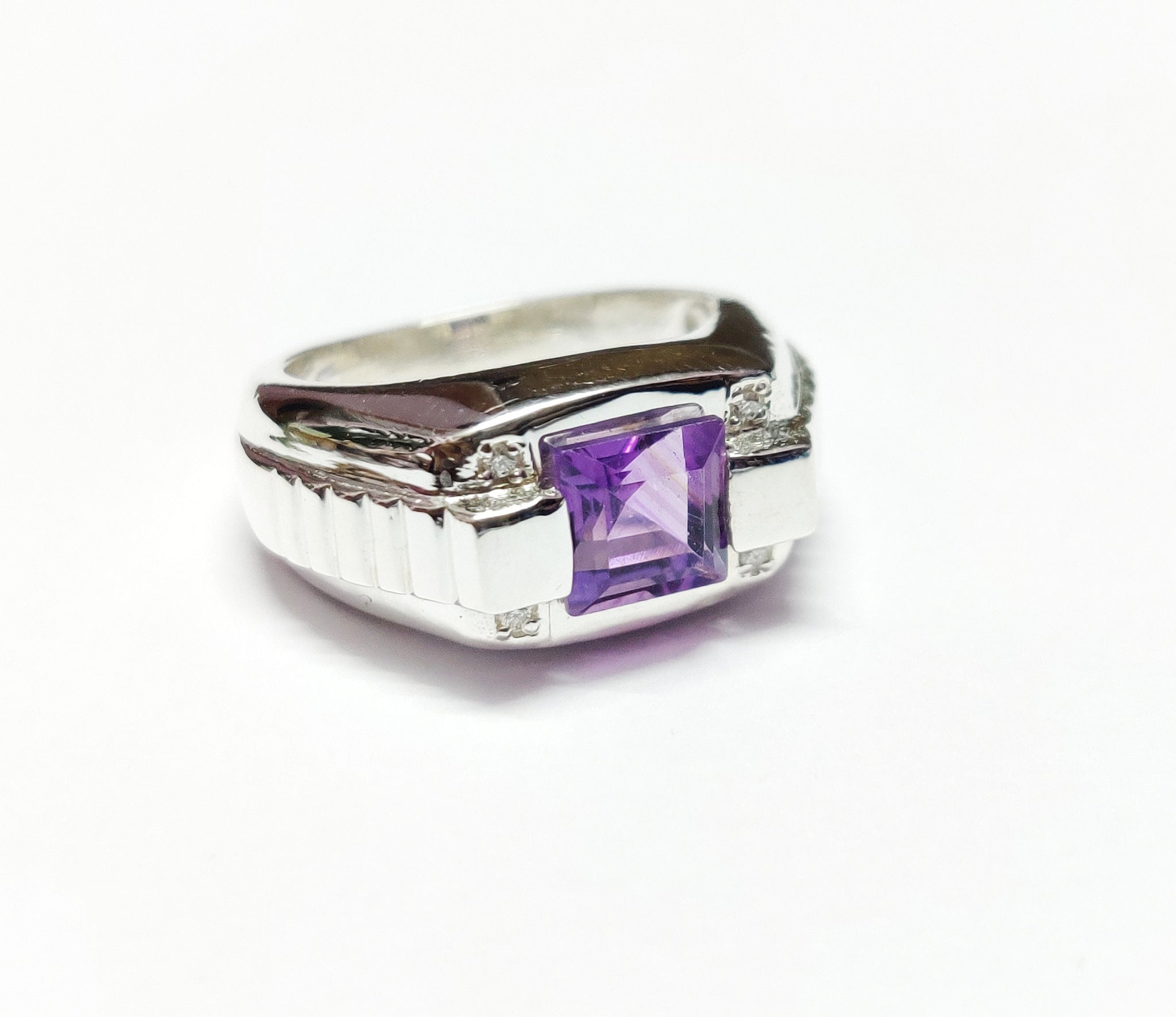 Silver Amethyst Men Ring Diamond Ring Purple Amethyst Men Ring Heavy Silver Men Ring Amethyst 925 Sterling Silver Amethyst Ring