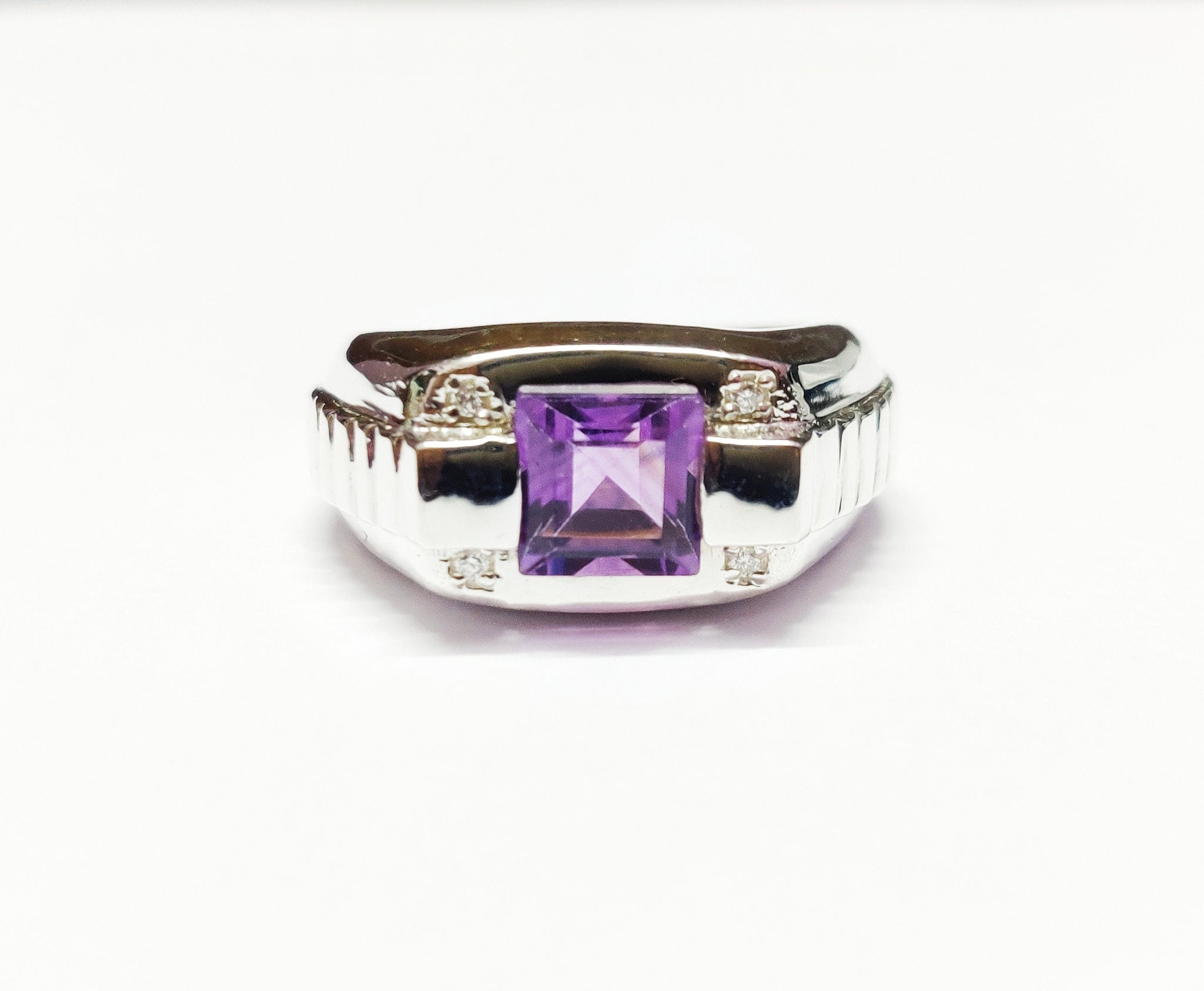Silver Amethyst Men Ring Diamond Ring Purple Amethyst Men Ring Heavy Silver Men Ring Amethyst 925 Sterling Silver Amethyst Ring