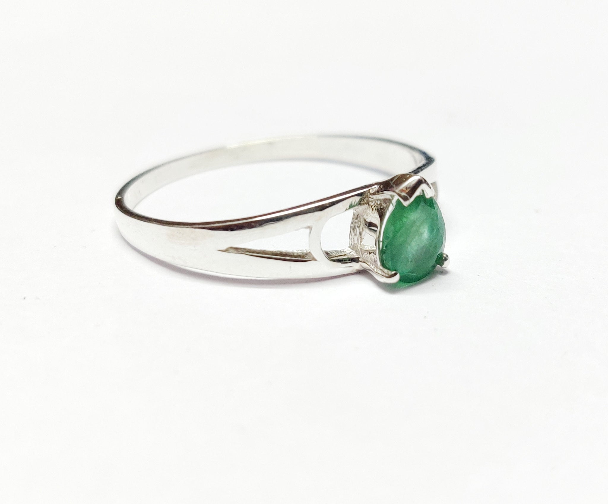 Silver Emerald Anniversary Ring 5x7 mm Pear Emerald Promise Ring Sterling Silver Emerald Engagement Ring May Birthstone Ring