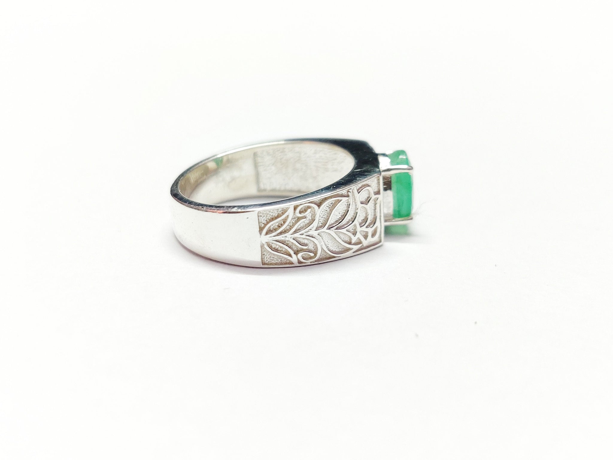 Silver Emerald Men Ring 6x8 mm Oval Emerald Band Sterling Silver Emerald Engagement Ring Emerald Wedding Band May Birthstone Ring