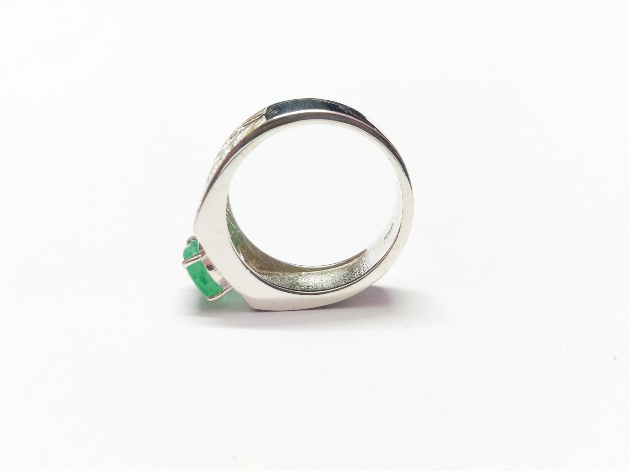 Silver Emerald Men Ring 6x8 mm Oval Emerald Band Sterling Silver Emerald Engagement Ring Emerald Wedding Band May Birthstone Ring