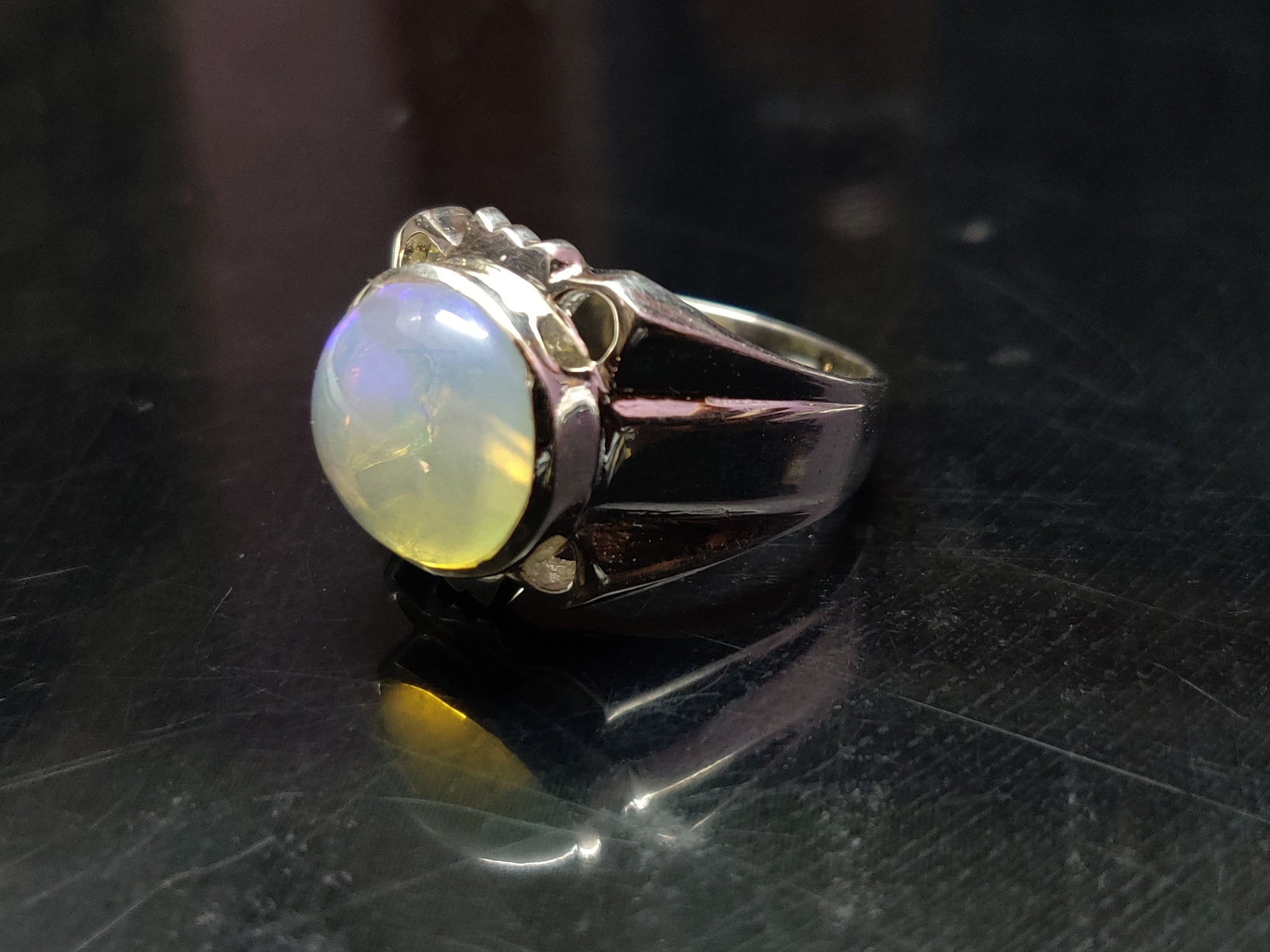 Large Opal Cocktail Ring Men 12 mm Round Opal Statement Ring 5 Ct Ethiopian Opal Band Fathers Day Gifts For Him October Birthstone Band