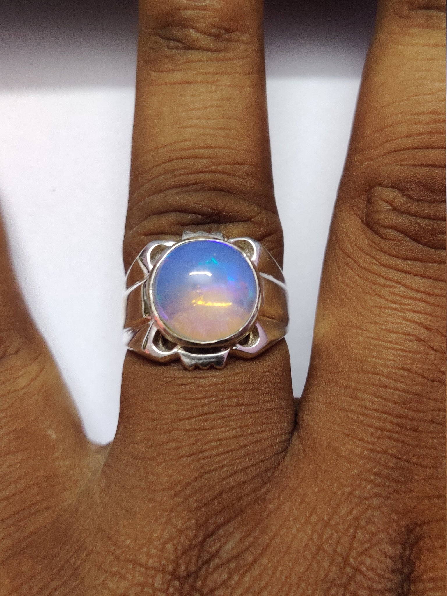 Large Opal Cocktail Ring Men 12 mm Round Opal Statement Ring 5 Ct Ethiopian Opal Band Fathers Day Gifts For Him October Birthstone Band