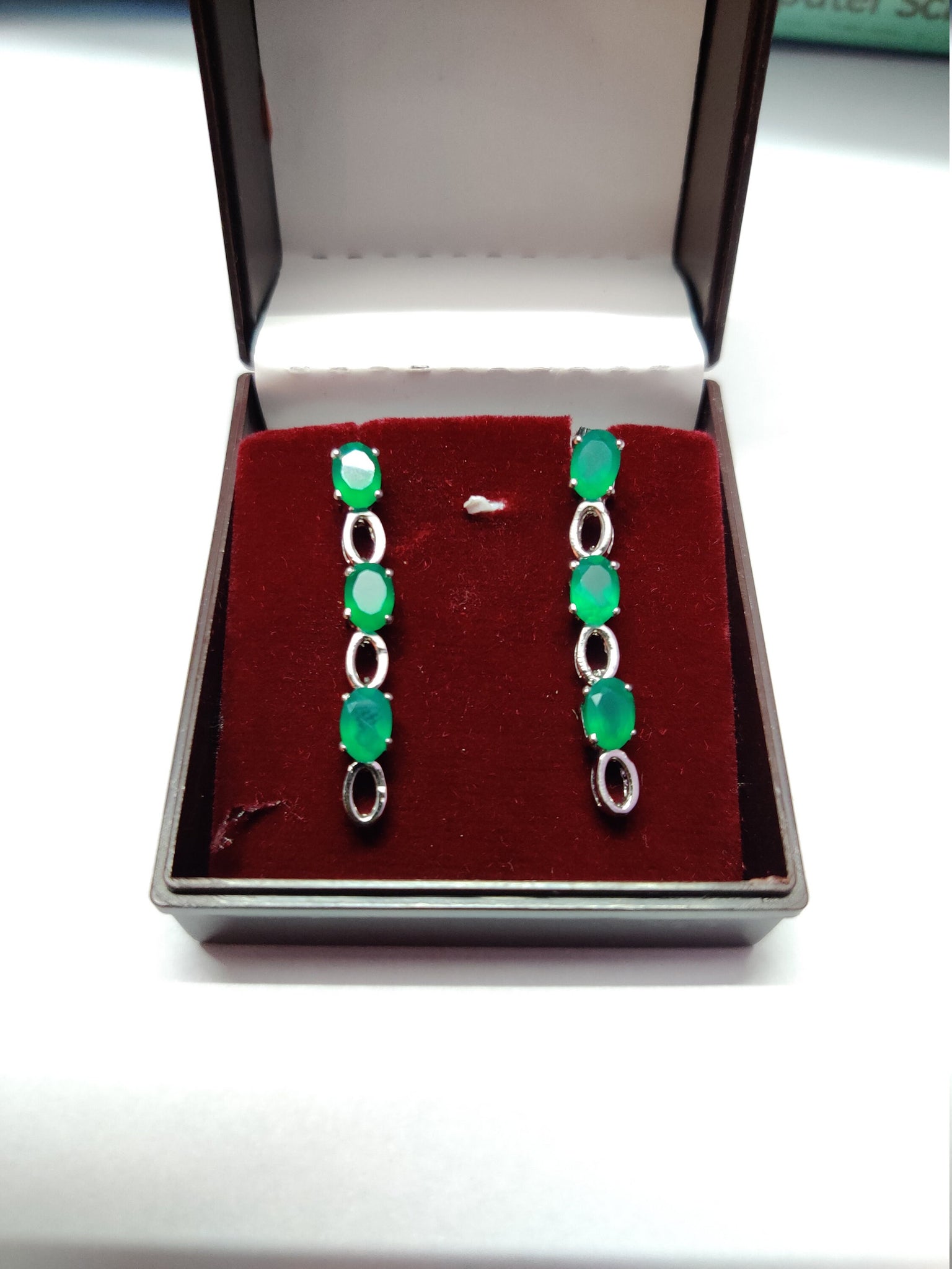Silver Green Onyx Drop Earrings 4x6 mm Oval Green Onyx Earrings Sterling Silver Onyx Stud Earrings For Her Anniversary Gift Mothers Day Gift