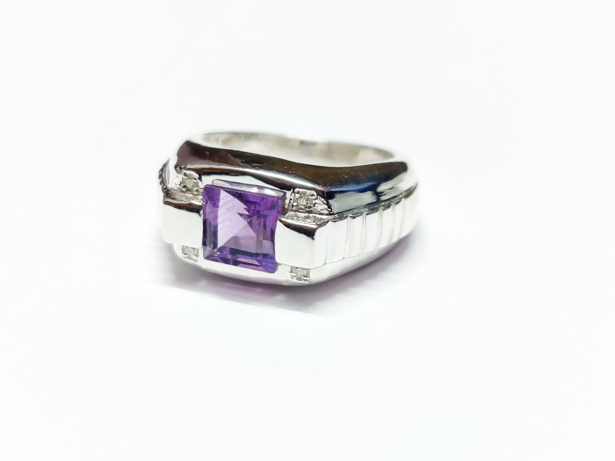 Silver Amethyst Men Ring Diamond Ring Purple Amethyst Men Ring Heavy Silver Men Ring Amethyst 925 Sterling Silver Amethyst Ring