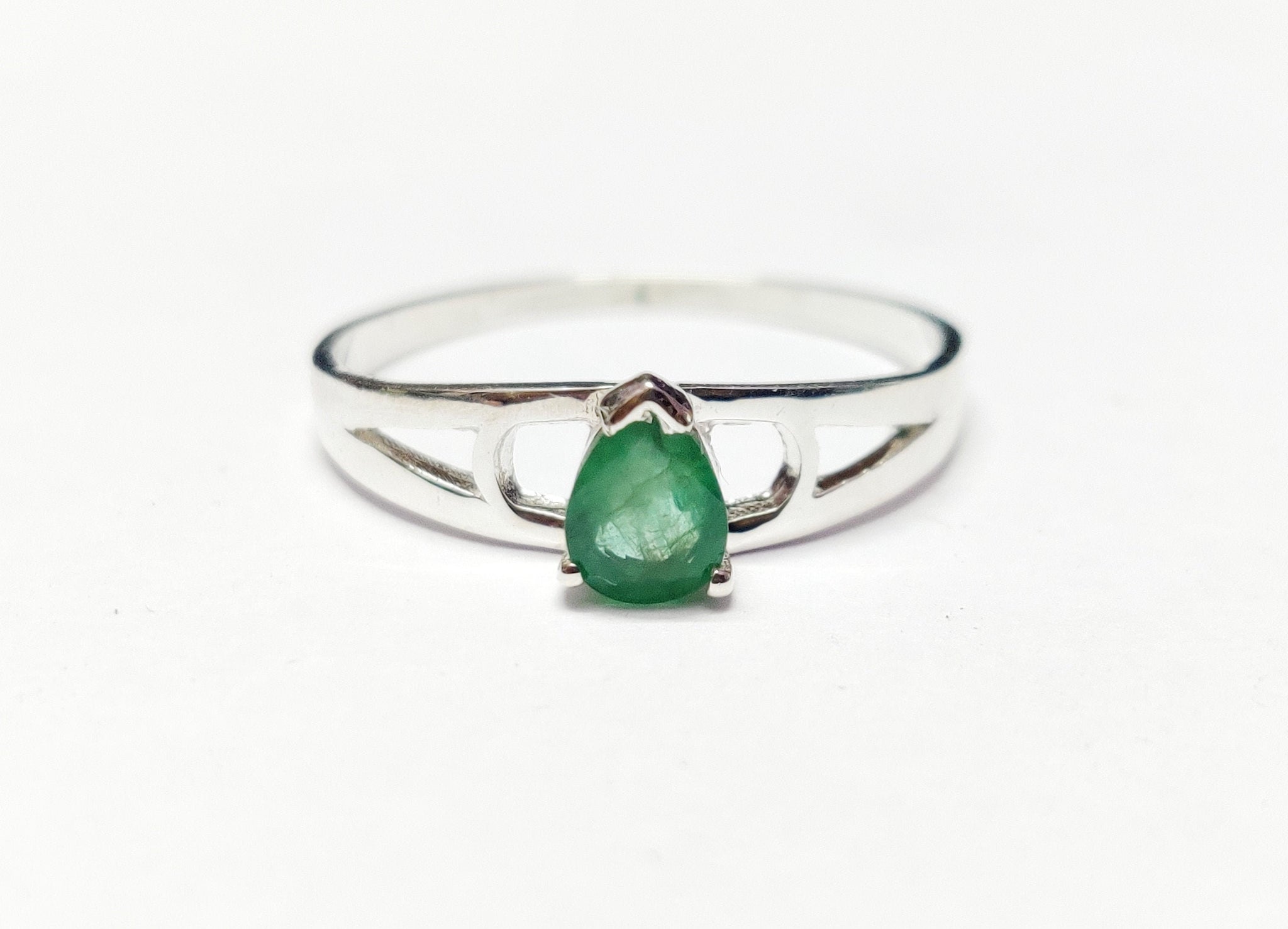 Silver Emerald Anniversary Ring 5x7 mm Pear Emerald Promise Ring Sterling Silver Emerald Engagement Ring May Birthstone Ring