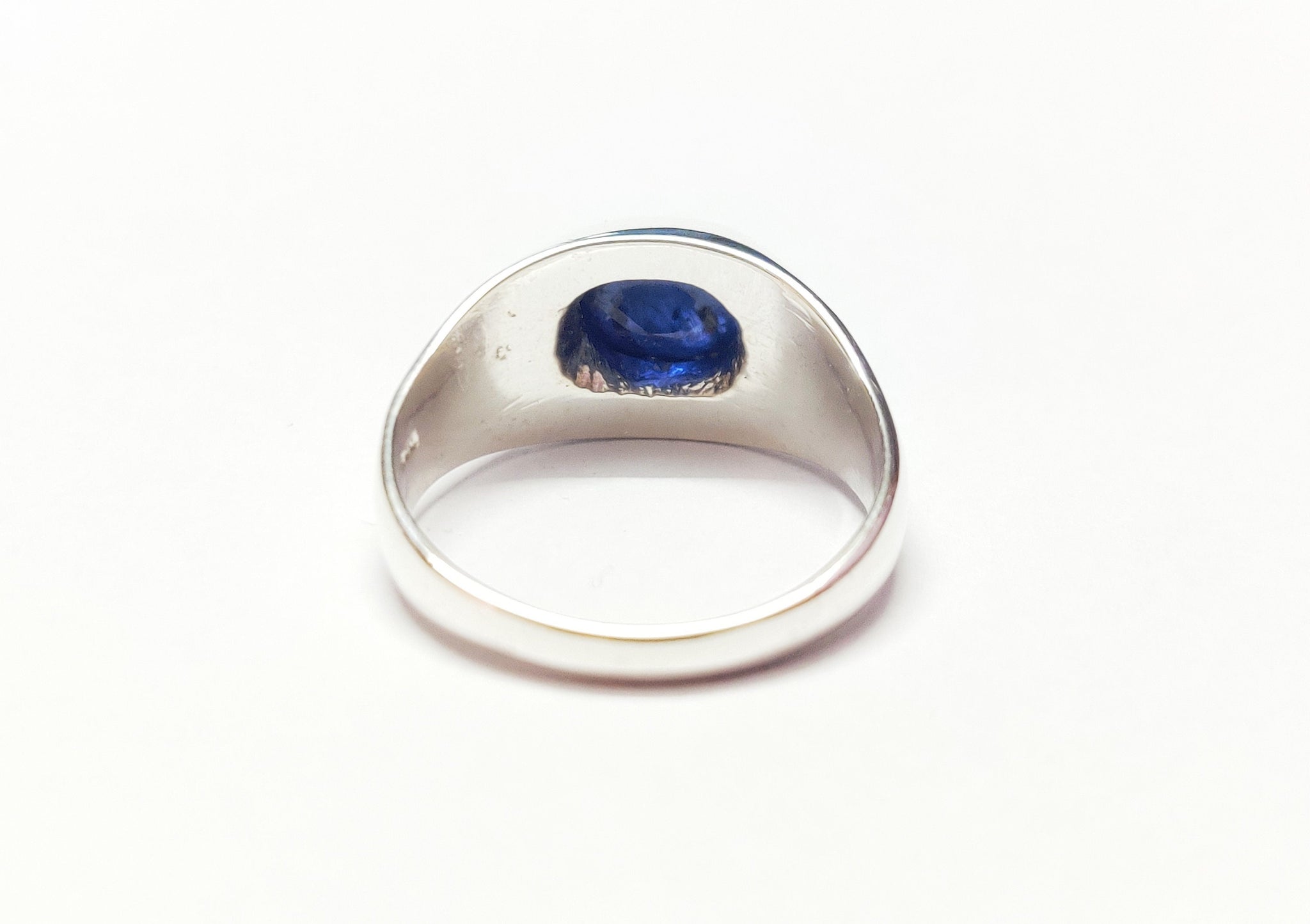 Blue Sapphire Mens Band Heavy Silver Blue Sapphire Ring 7x9 mm Oval Blue Sapphire Band 2.5 Ct Blue Sapphire Band