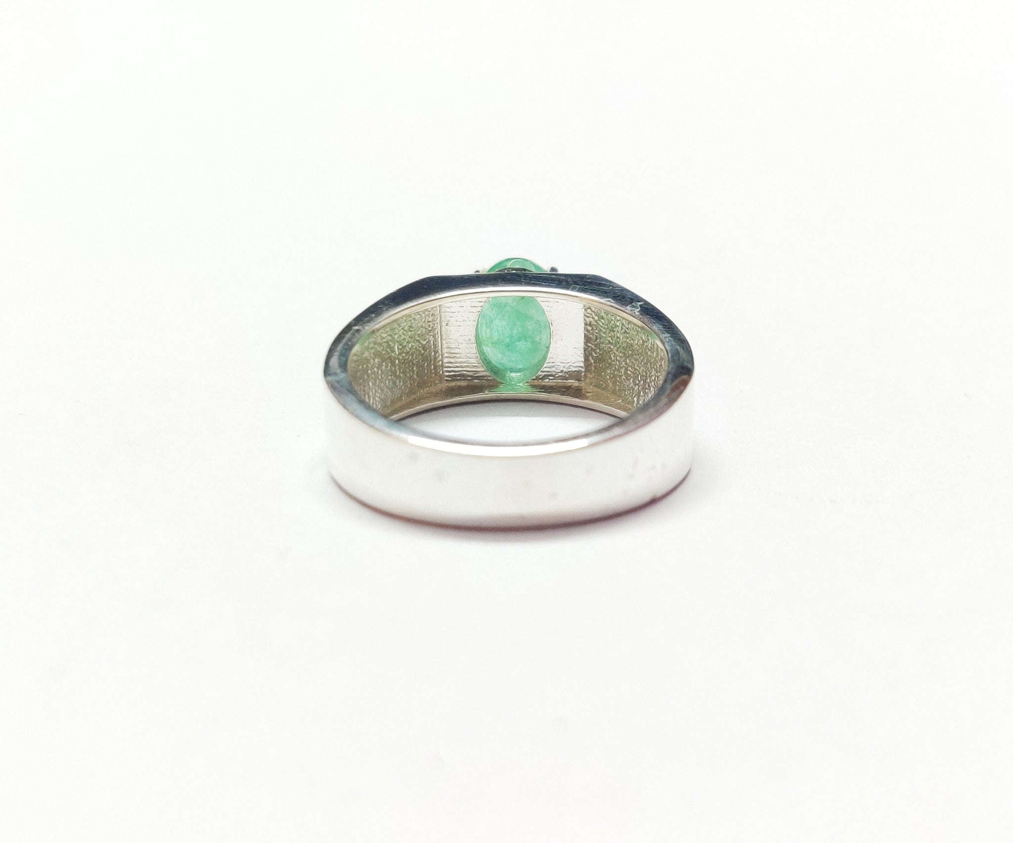 Silver Emerald Men Ring 6x8 mm Oval Emerald Band Sterling Silver Emerald Engagement Ring Emerald Wedding Band May Birthstone Ring