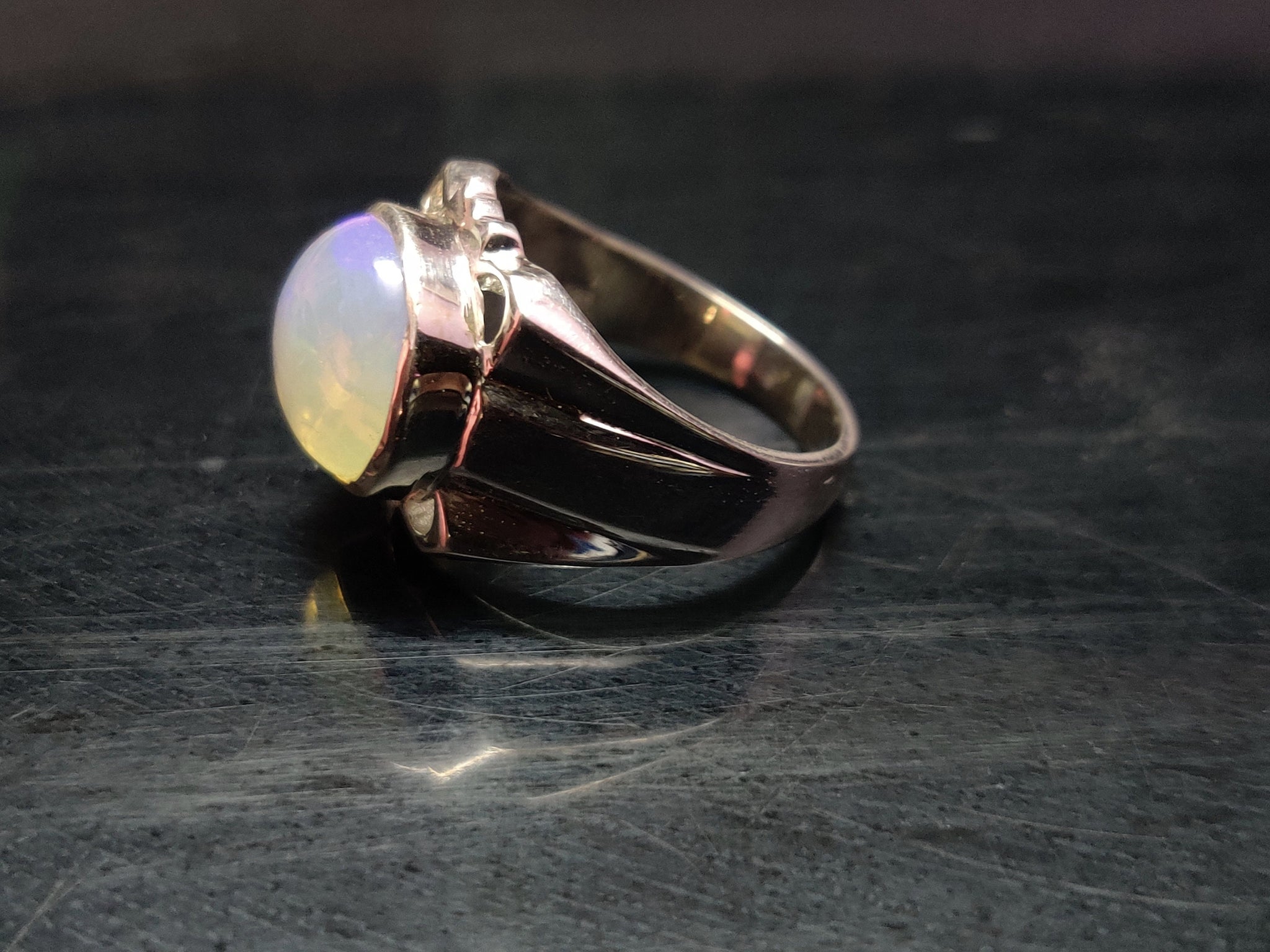 Large Opal Cocktail Ring Men 12 mm Round Opal Statement Ring 5 Ct Ethiopian Opal Band Fathers Day Gifts For Him October Birthstone Band