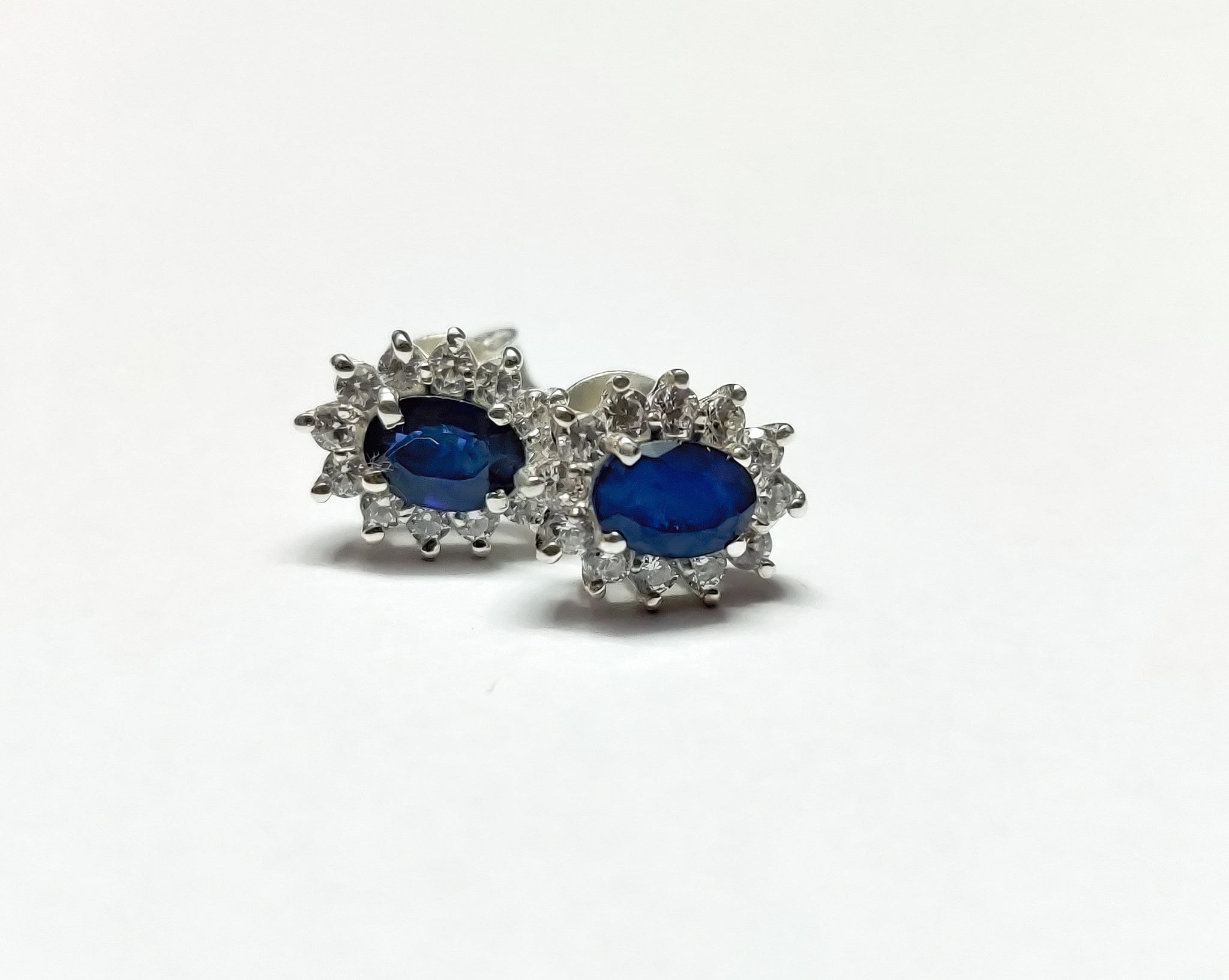 Natural Sapphire Stud Earrings Blue Sapphire Cluster Earrings 1 Ct Blue Sapphire Earrings Natural Blue Sapphire Silver Gemstone Earrings