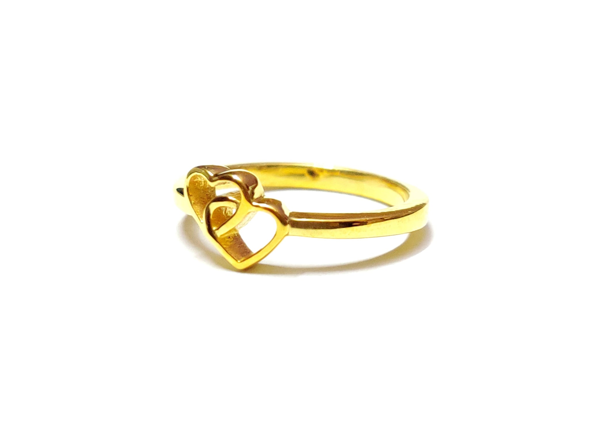 Sterling Silver Heart Band Gold Plating Heart Valentine Ring Double Heart Anniversary Ring Golden Heart Anniversary Ring
