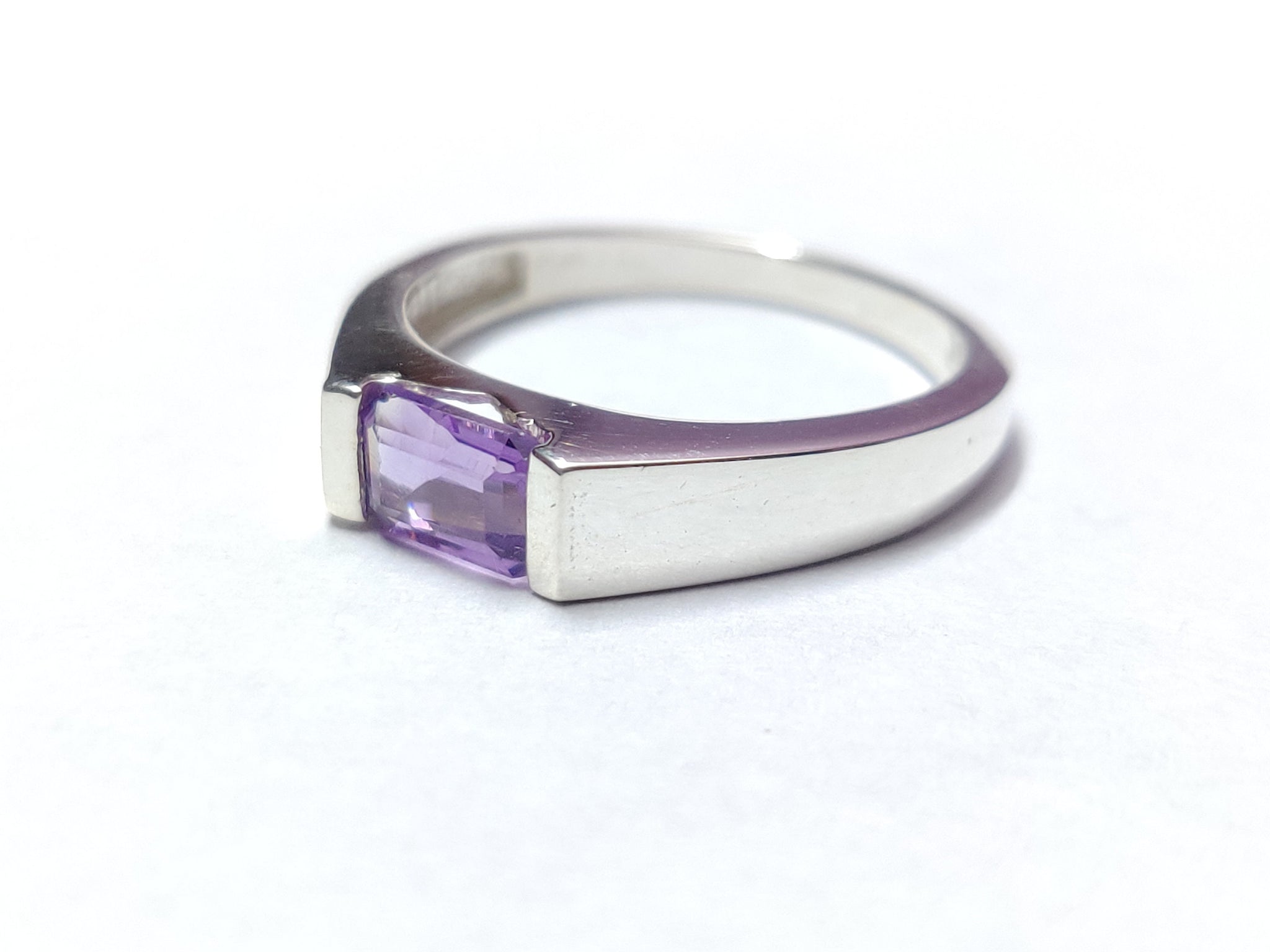 Silver Amethyst Band Sterling Silver Amethyst Stackable Band 5x7 mm Octagon Amethyst Birthstone Ring February Birthstone Ring