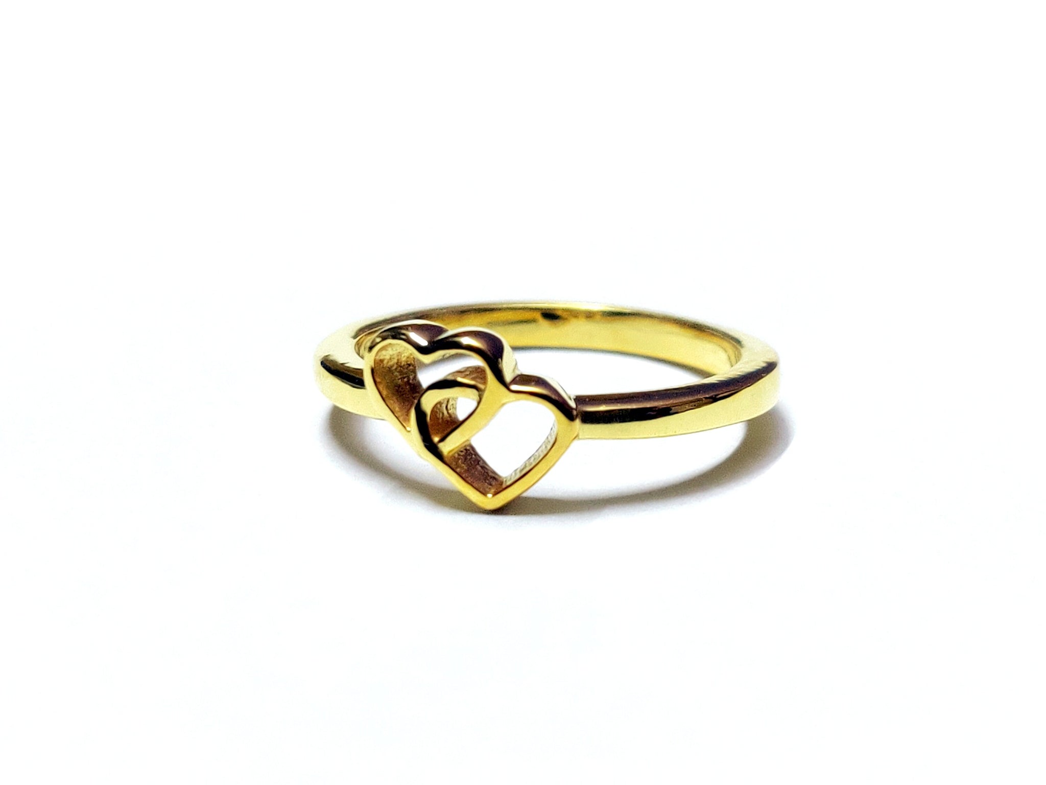 Sterling Silver Heart Band Gold Plating Heart Valentine Ring Double Heart Anniversary Ring Golden Heart Anniversary Ring