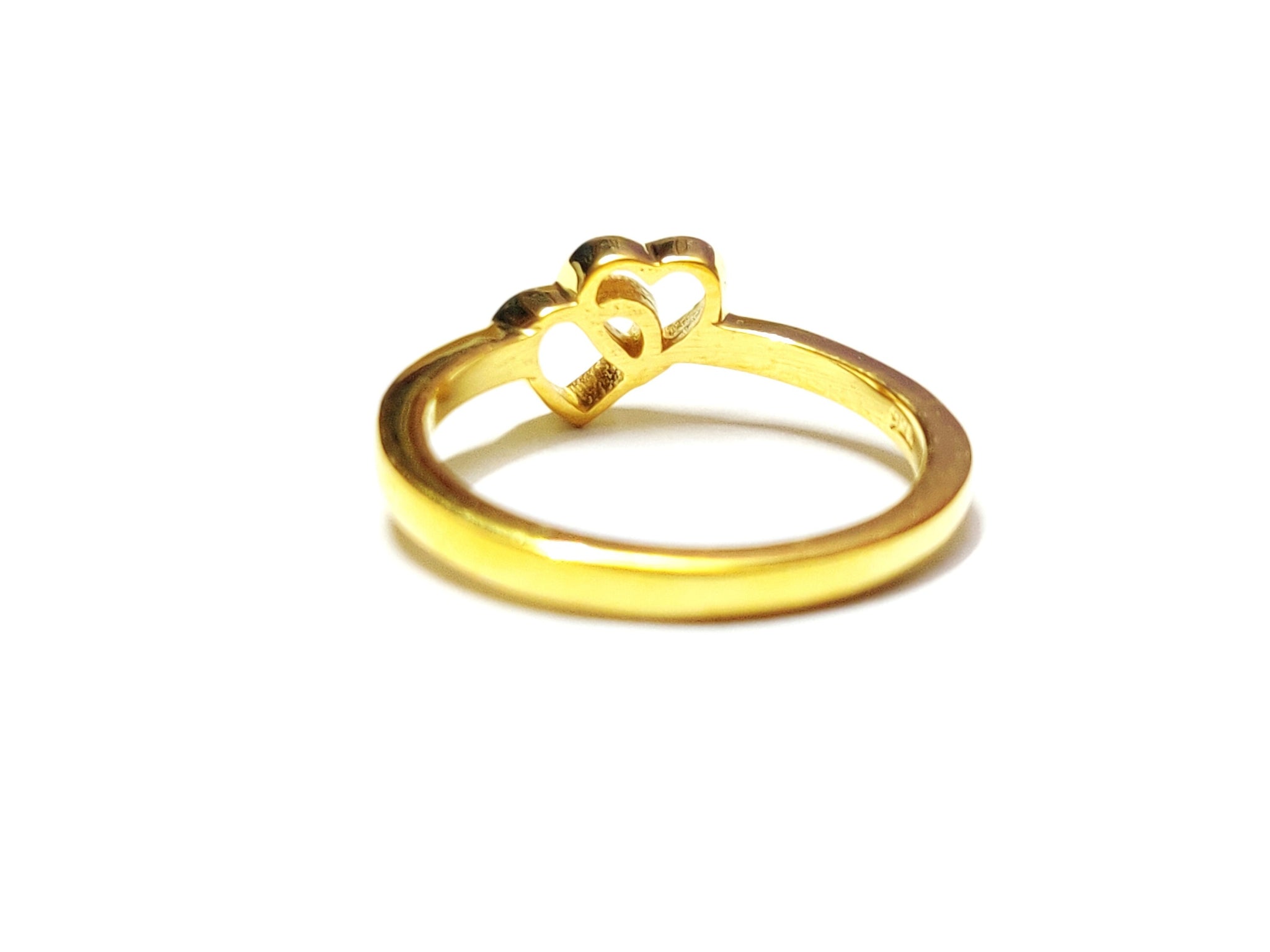 Sterling Silver Heart Band Gold Plating Heart Valentine Ring Double Heart Anniversary Ring Golden Heart Anniversary Ring