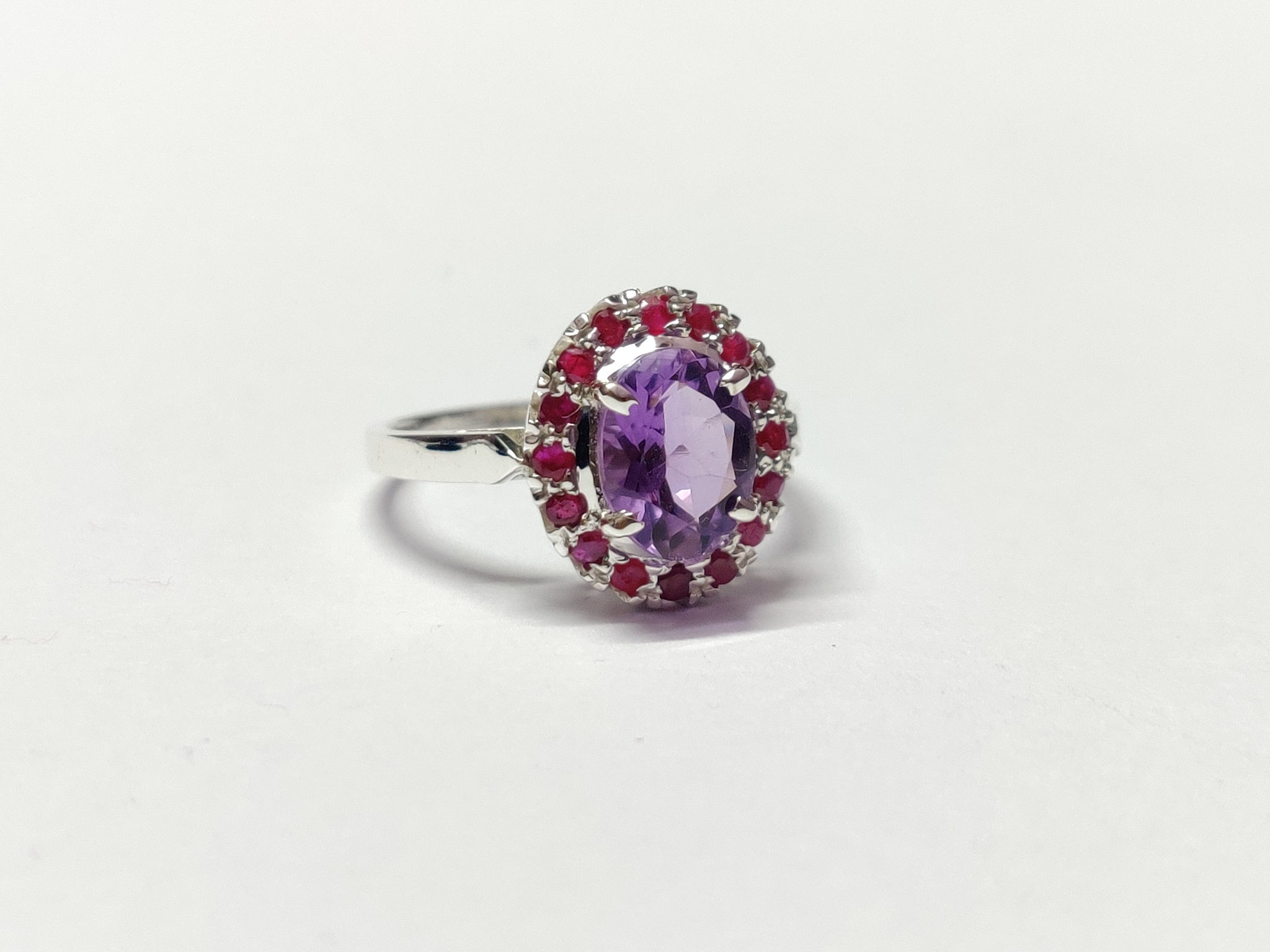 Amethyst Engagement Ring Silver Amethyst Ruby Ring 1.8 Ct Amethyst Ruby Anniversary Ring Natural Amethyst Solitaire Ring