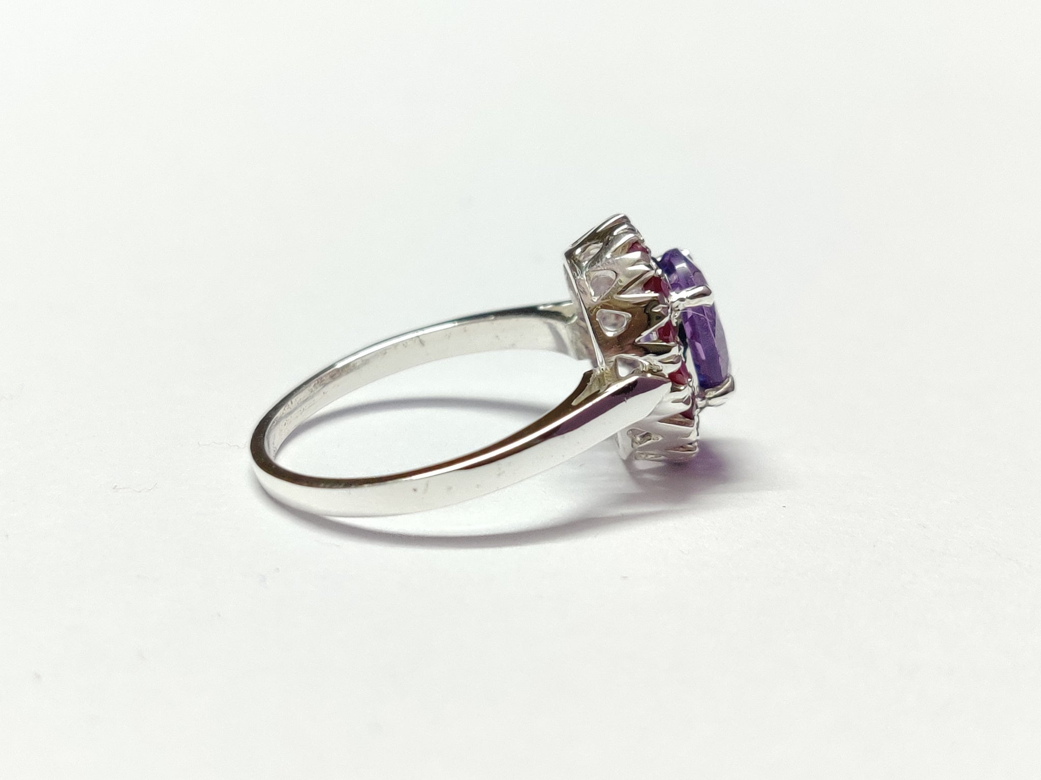 Amethyst Engagement Ring Silver Amethyst Ruby Ring 1.8 Ct Amethyst Ruby Anniversary Ring Natural Amethyst Solitaire Ring