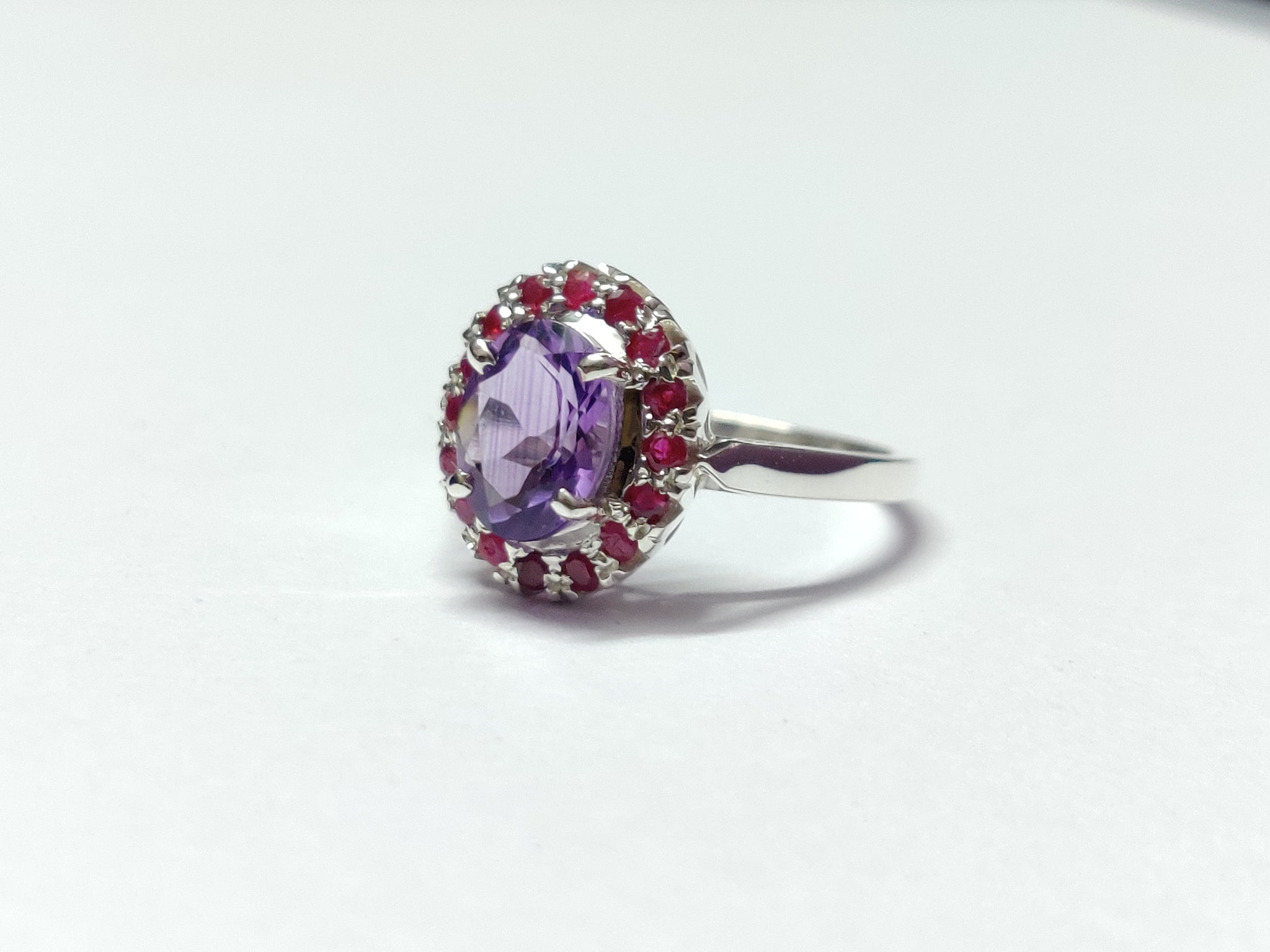 Amethyst Engagement Ring Silver Amethyst Ruby Ring 1.8 Ct Amethyst Ruby Anniversary Ring Natural Amethyst Solitaire Ring