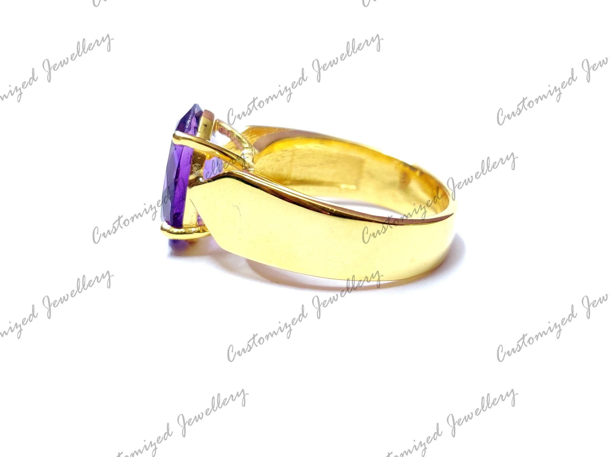 Gold Amethyst Ring Natural Amethyst Ring Gold Amethyst Cocktail Ring Gold Rhodium Plating Amethyst Statement Ring Amethyst Men Ring