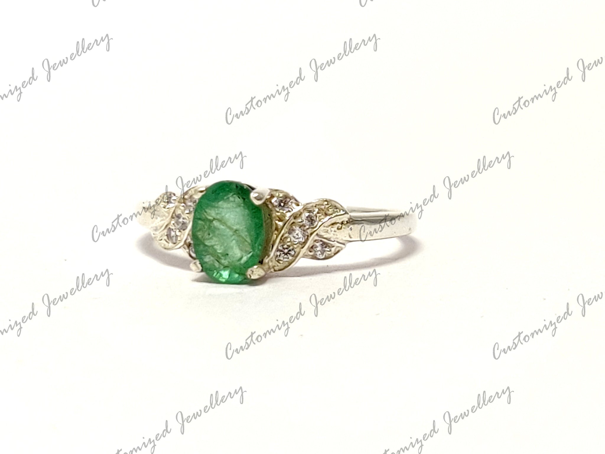 Silver Emerald Anniversary Ring 1 Ct Emerald Promise Band May Birthstone Ring Green Stone Ring Birthday Gift For Her May Birthday Gifts