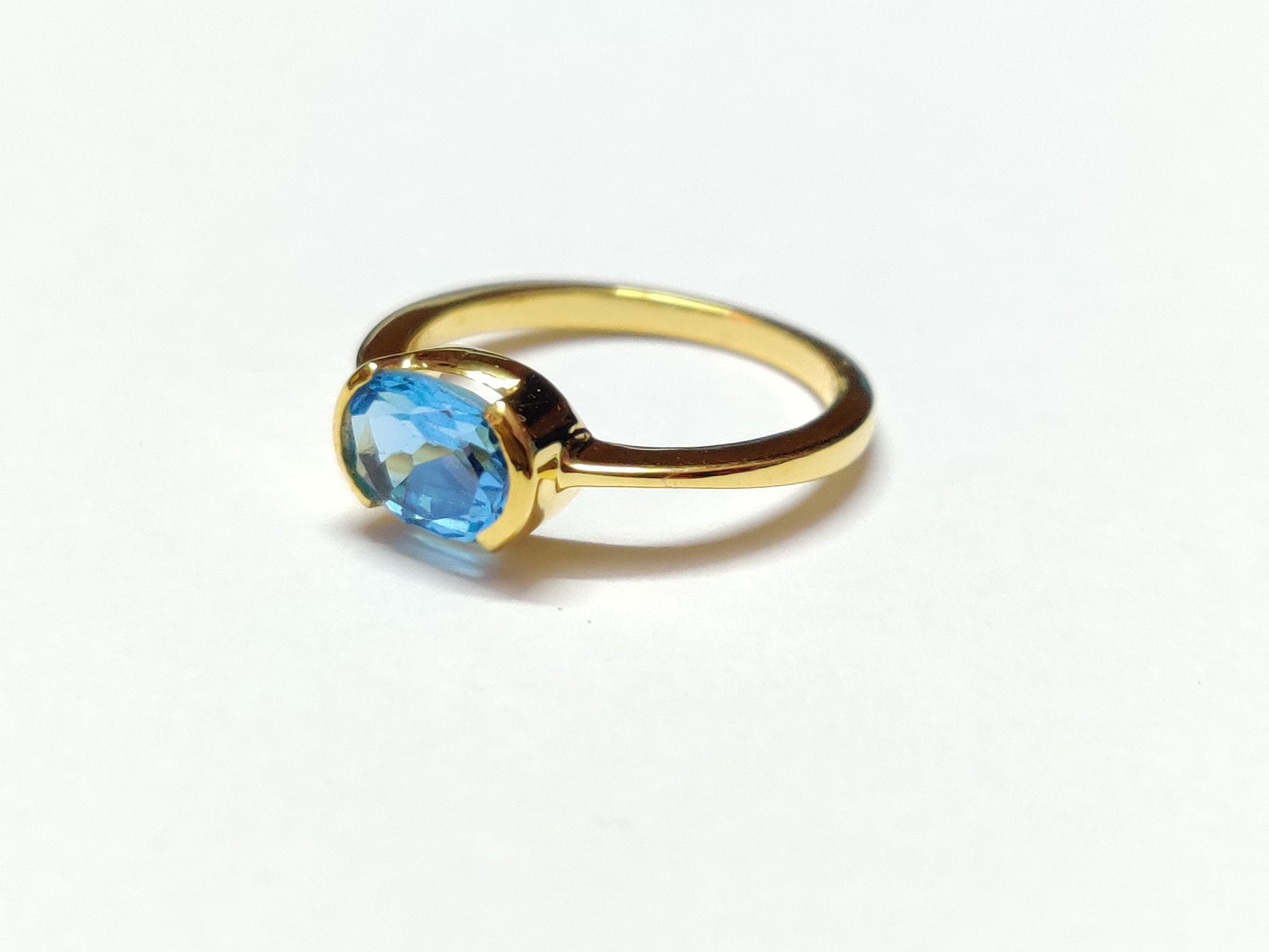 18K Yellow Gold Blue Topaz Ring Gold Swiss Topaz Solitaire Ring Solid Yellow Gold Blue Topaz Promise Ring Topaz Anniversary Ring