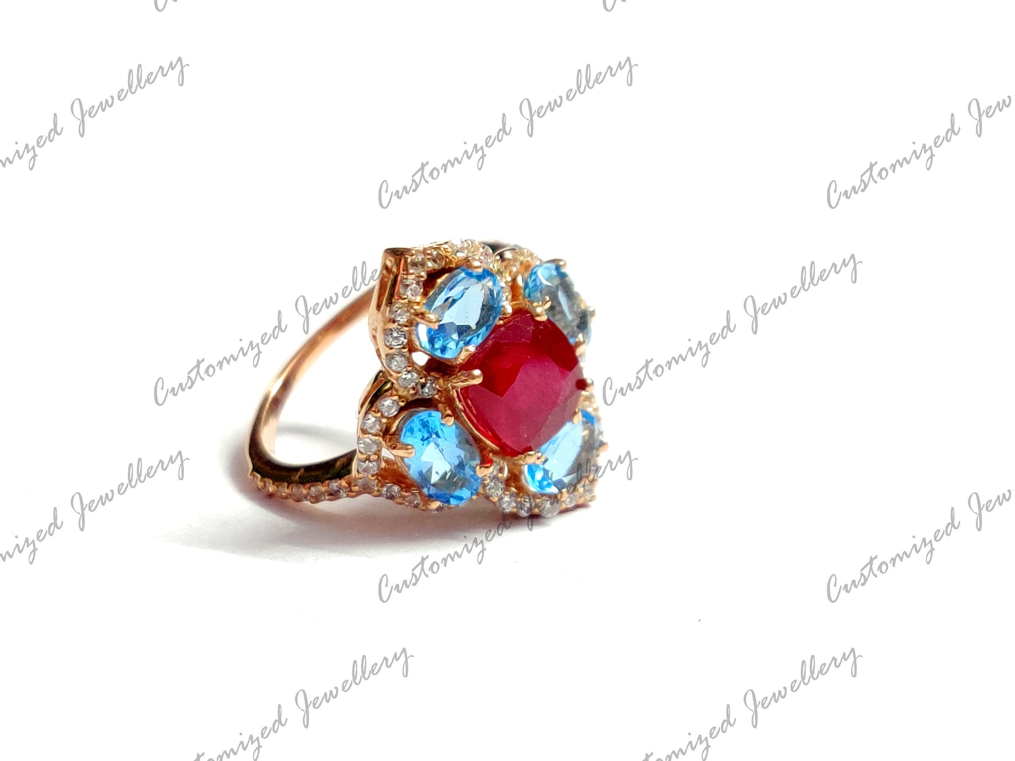 Ruby Engagement Ring Red Ruby Blue Topaz Anniversary Ring 3 Ct Ruby Promise Ring For Her Valentine Ring For Her Mothers Day Gift For Her