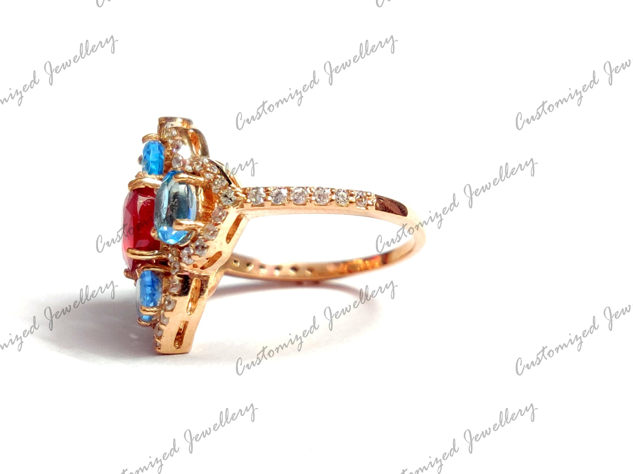 Ruby Engagement Ring Red Ruby Blue Topaz Anniversary Ring 3 Ct Ruby Promise Ring For Her Valentine Ring For Her Mothers Day Gift For Her