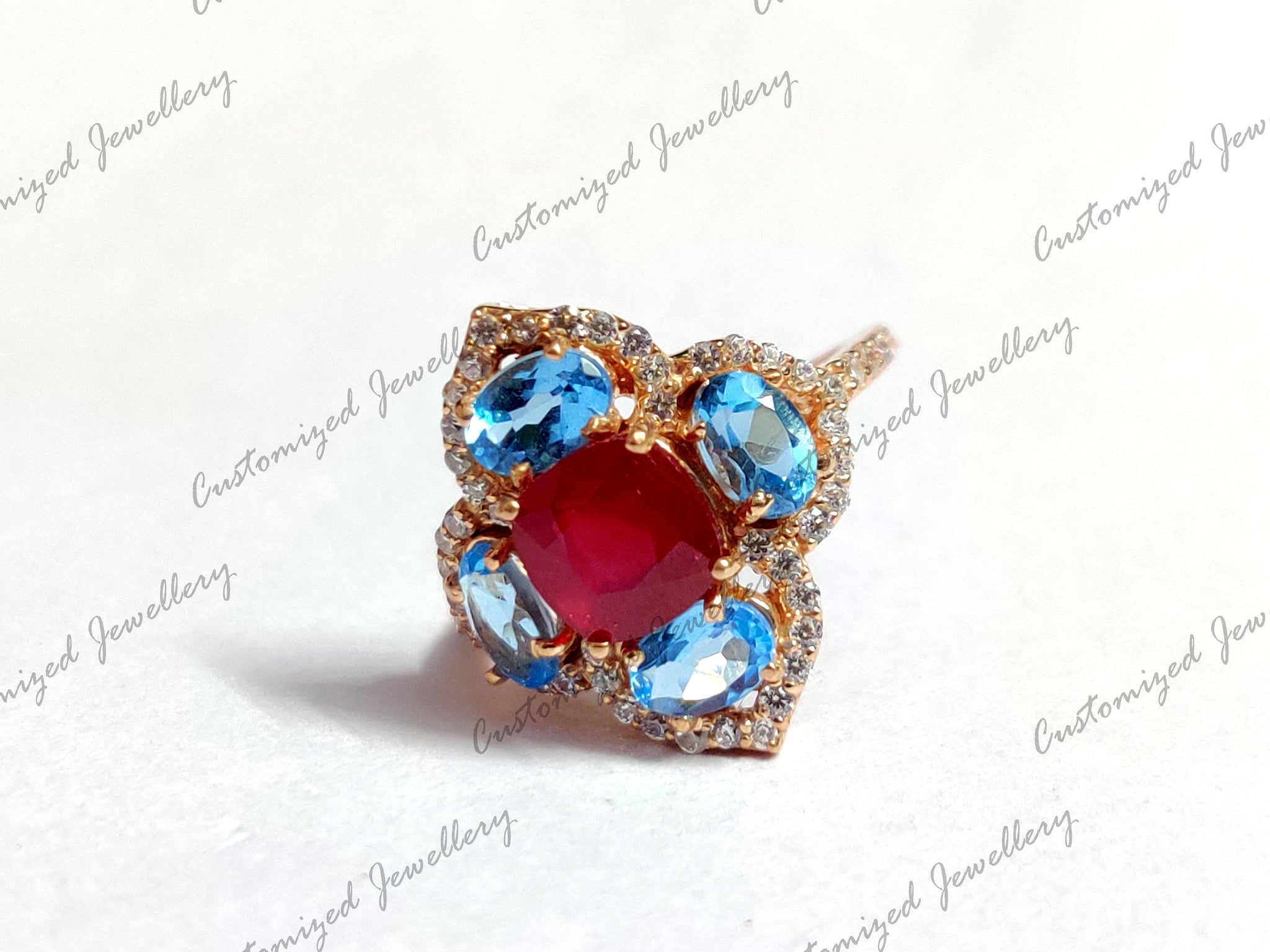 Ruby Engagement Ring Red Ruby Blue Topaz Anniversary Ring 3 Ct Ruby Promise Ring For Her Valentine Ring For Her Mothers Day Gift For Her