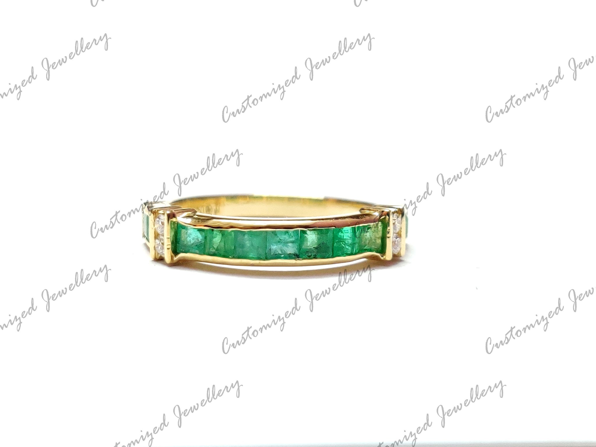 Natural Emerald Engagement Ring 18K Gold Emerald Diamond Engagement Band Natural Emerald Wedding Band May Birthstone Emerald Ring For Her