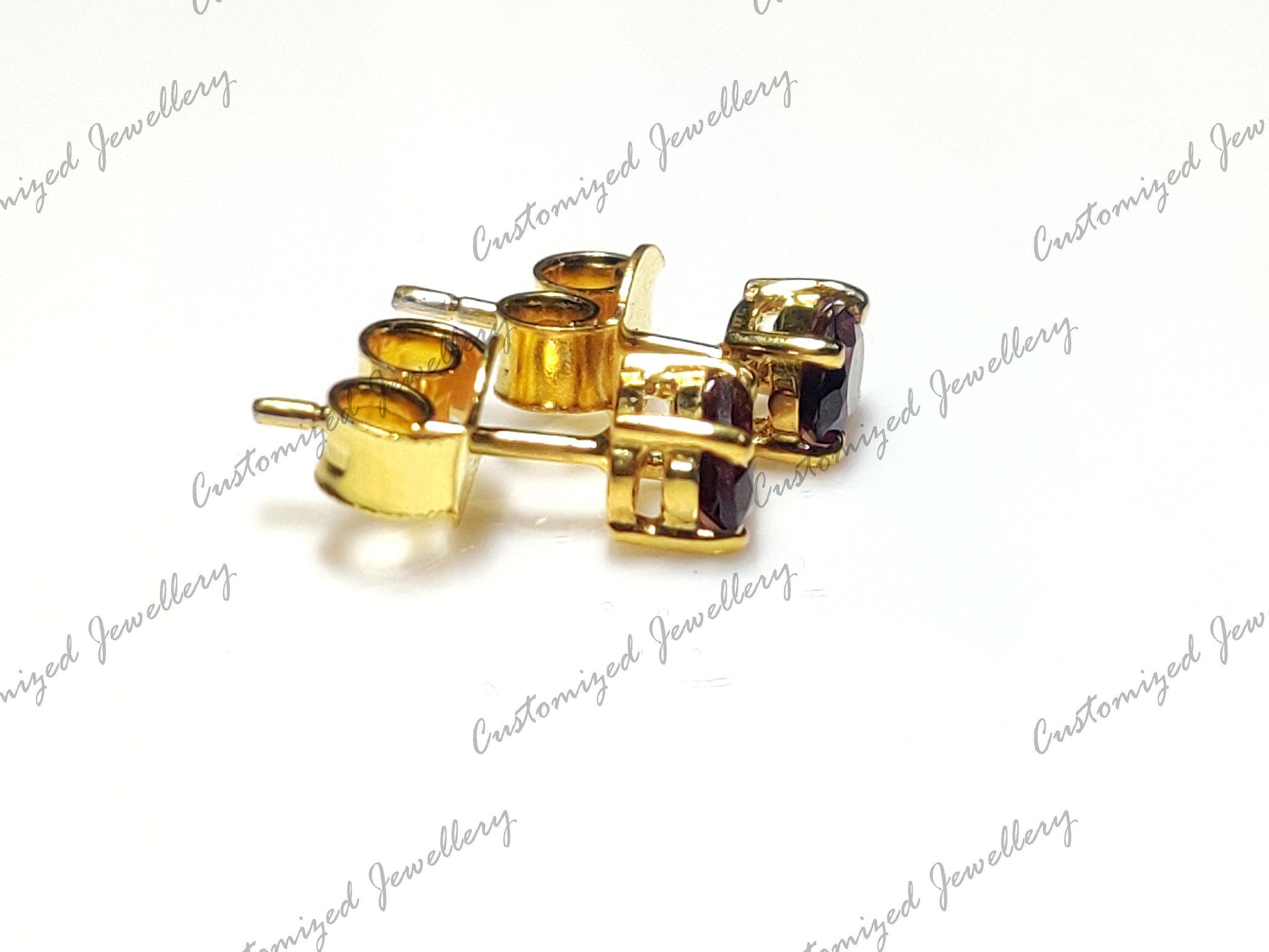 Gold Garnet Earstuds Gold Plated Rhodolite Garnet Ear Studs Natural Garnet Minimalist Silver Garnet Earstuds Birthday Gift Mothers Day Gift