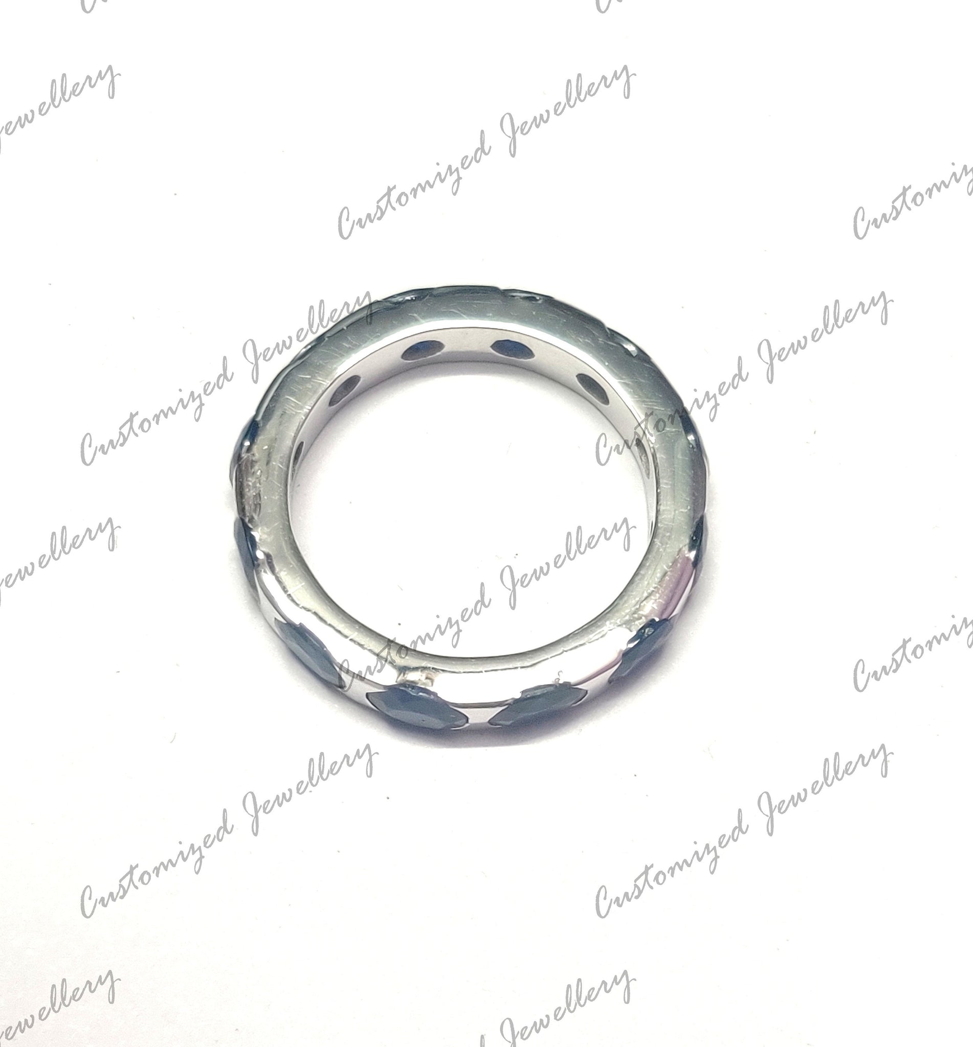 Silver Eternity Sapphire Band Natural Blue Sapphire Ring 4x6 mm Oval Sapphire Eternity Engagement Ring Natural Blue Sapphire Wedding Band