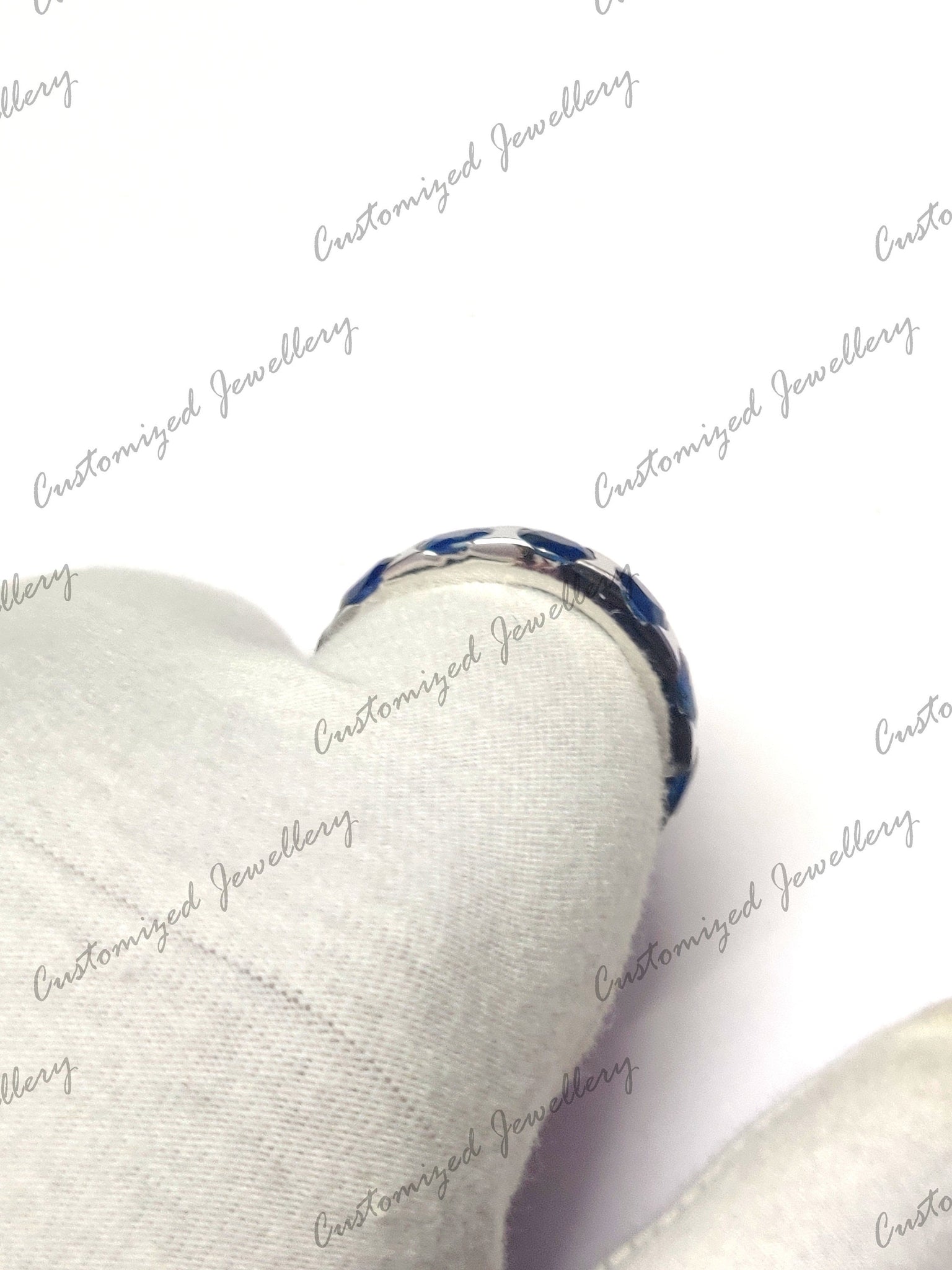 Silver Eternity Sapphire Band Natural Blue Sapphire Ring 4x6 mm Oval Sapphire Eternity Engagement Ring Natural Blue Sapphire Wedding Band