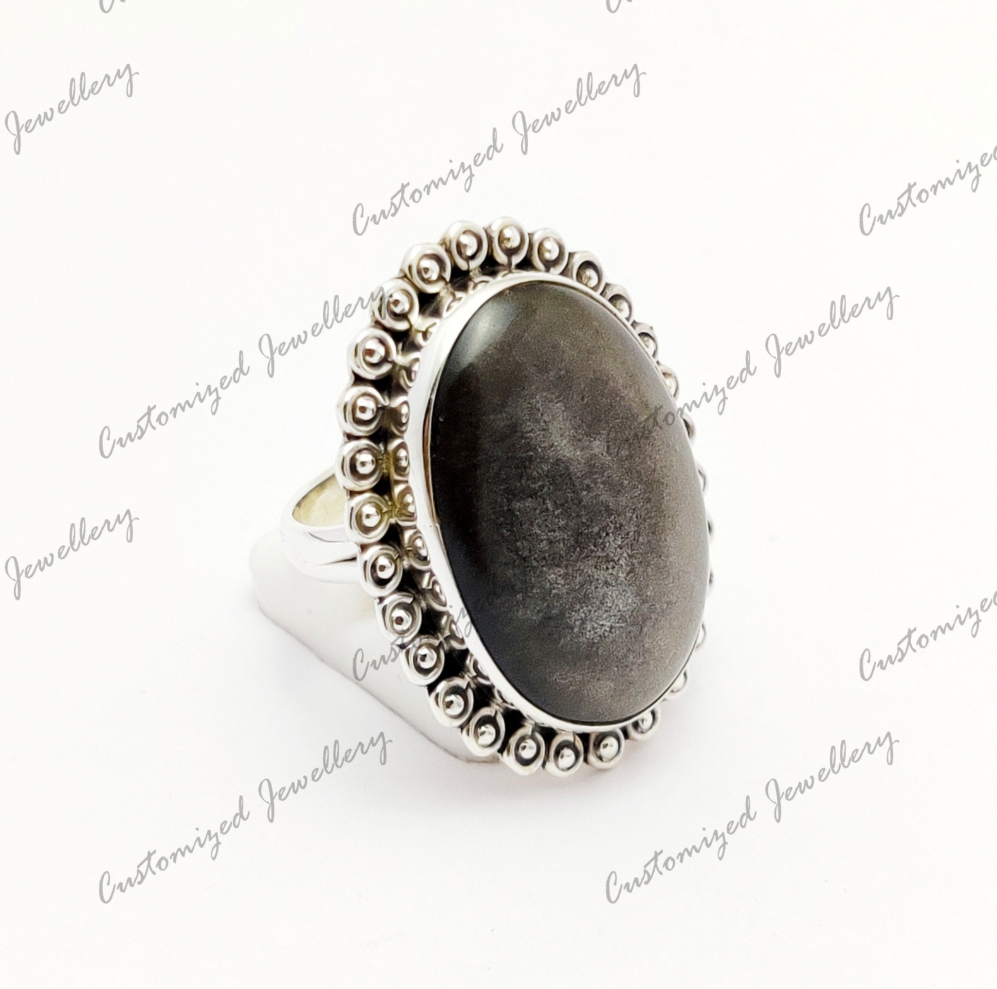 Healing Chakra Ring 925 Silver Black Obsidian Statement Ring Silver Obsidian Cocktail Ring Large Stone Ring Big Stone Ring Anniversary Gift