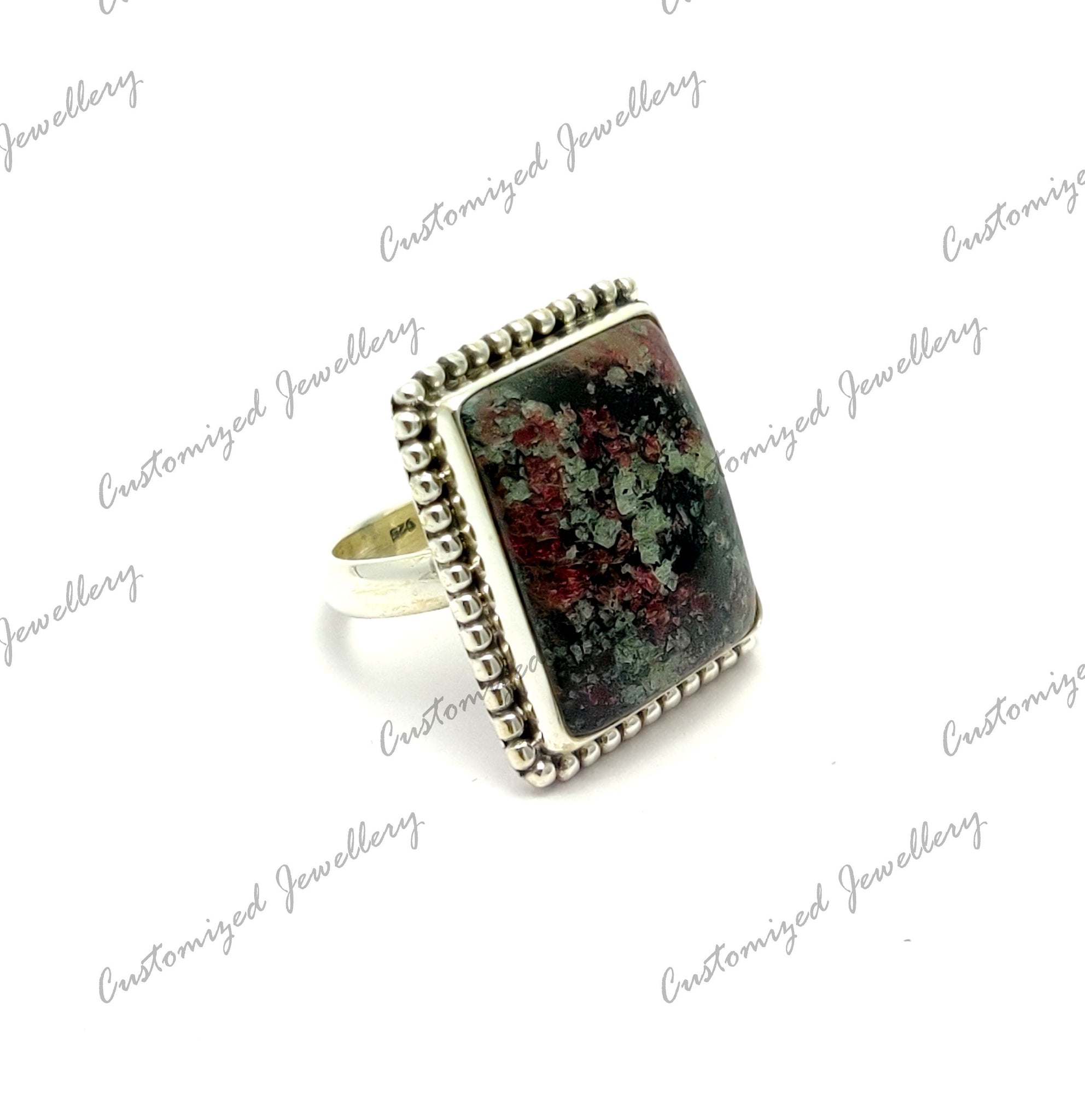 Silver Eudialyte Statement Ring Natural Crystal Healing Cocktail Ring Spiritual Chakra Ring Bohi Hippie Ring Big Stone Statement Ring