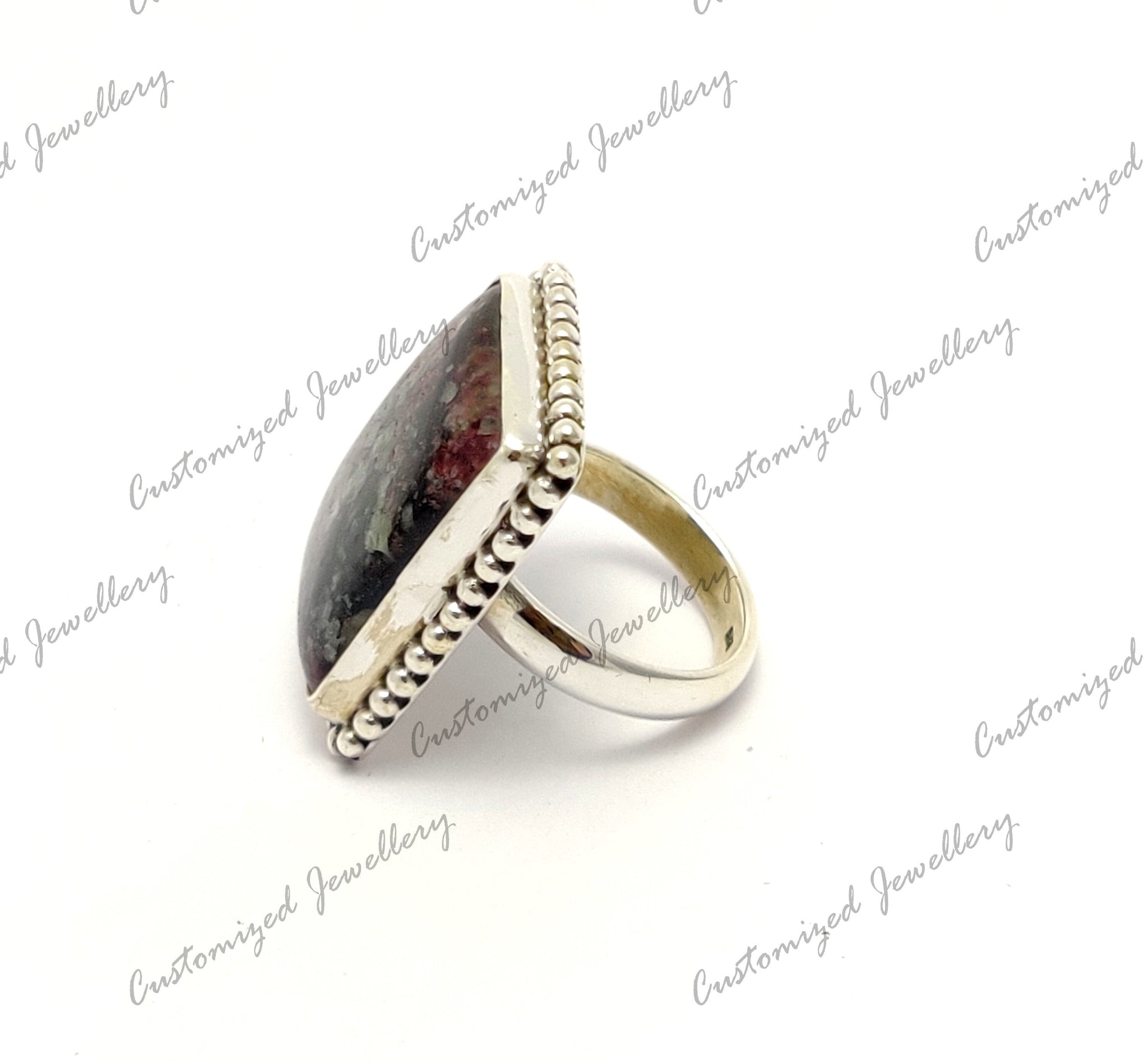 Silver Eudialyte Statement Ring Natural Crystal Healing Cocktail Ring Spiritual Chakra Ring Bohi Hippie Ring Big Stone Statement Ring