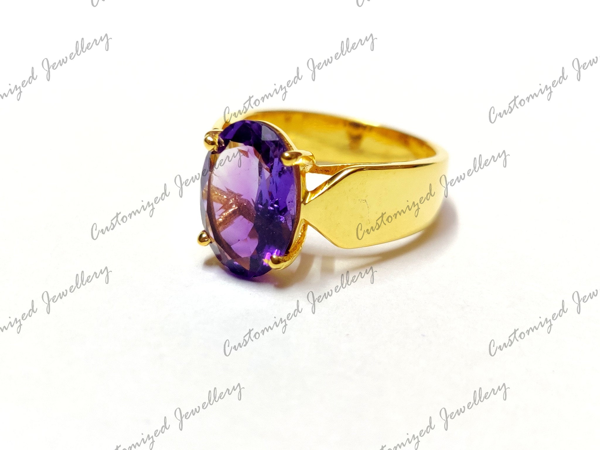 Gold Amethyst Ring Natural Amethyst Ring Gold Amethyst Cocktail Ring Gold Rhodium Plating Amethyst Statement Ring Amethyst Men Ring