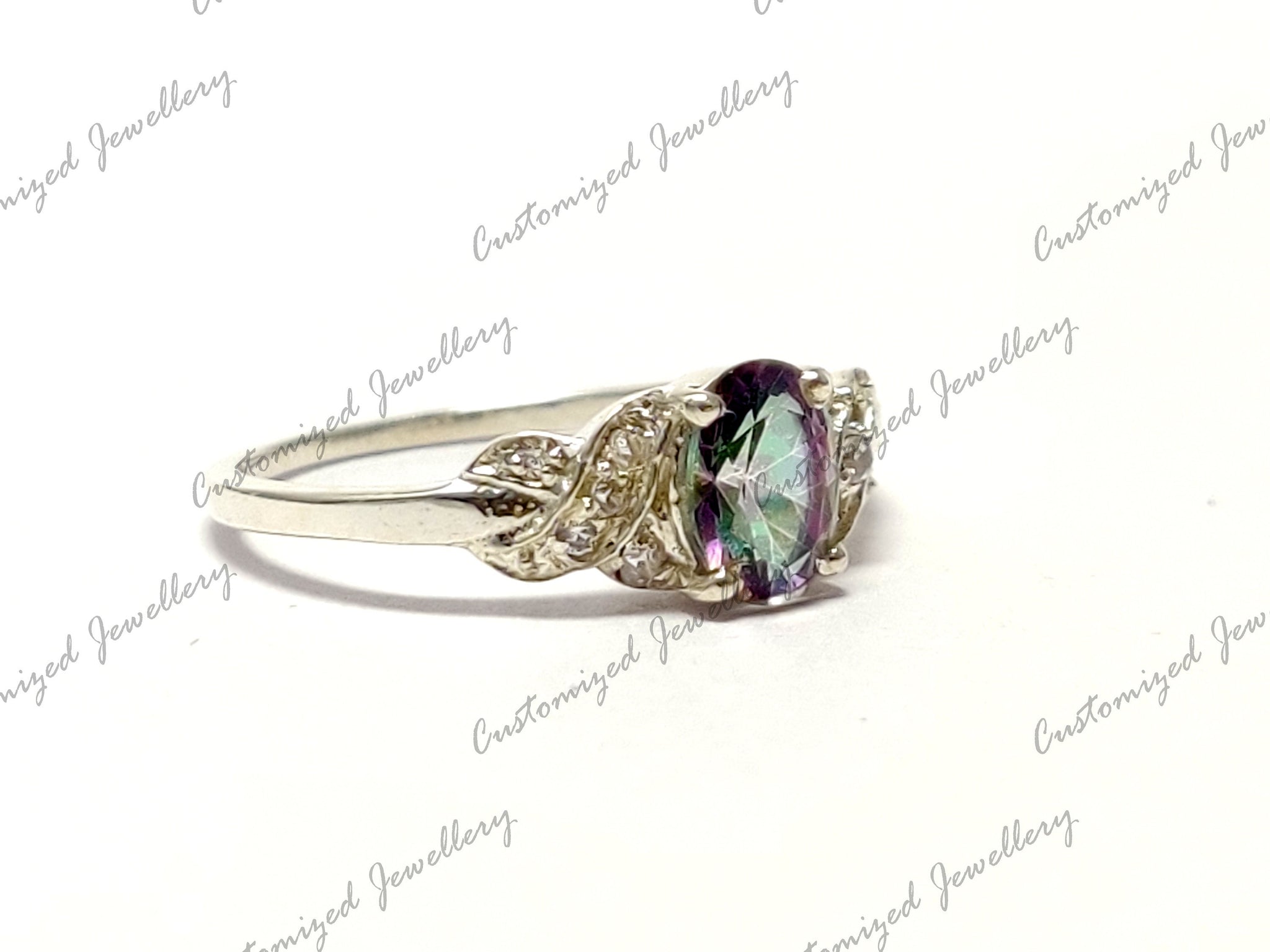 Mystic Topaz Engagement Band Sterling Silver Mystic Topaz Anniversary Ring 5x7 mm Oval Mystic Topaz Ring Birthday Gift Promise Ring For Her