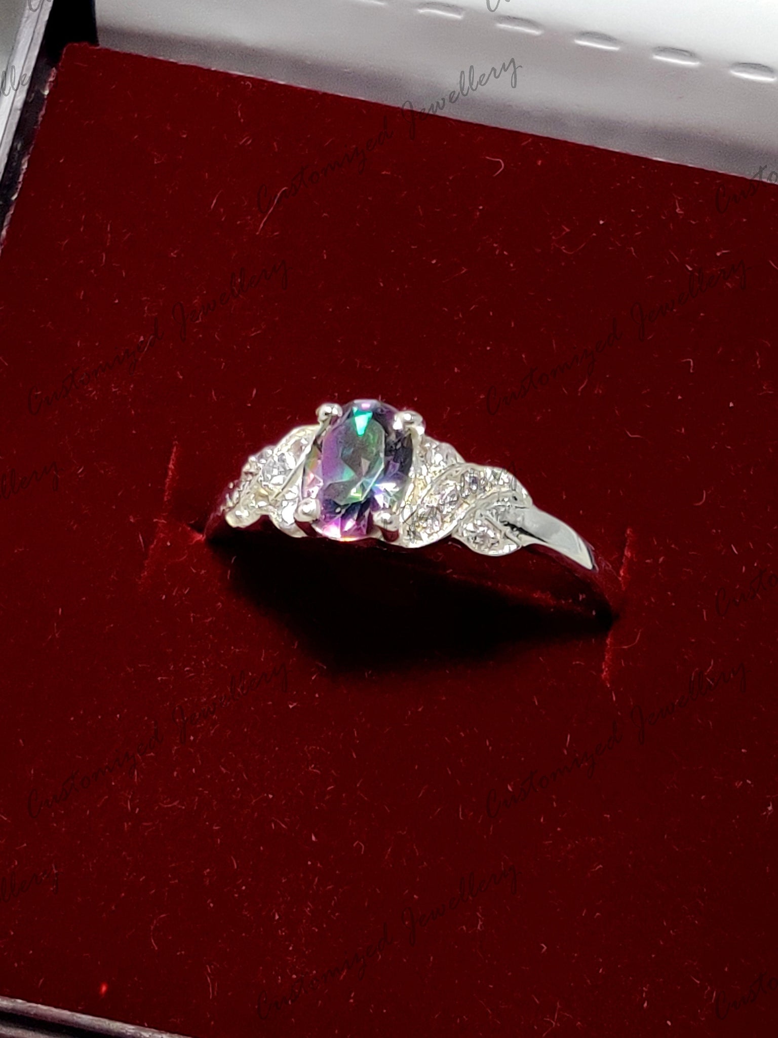 Mystic Topaz Engagement Band Sterling Silver Mystic Topaz Anniversary Ring 5x7 mm Oval Mystic Topaz Ring Birthday Gift Promise Ring For Her