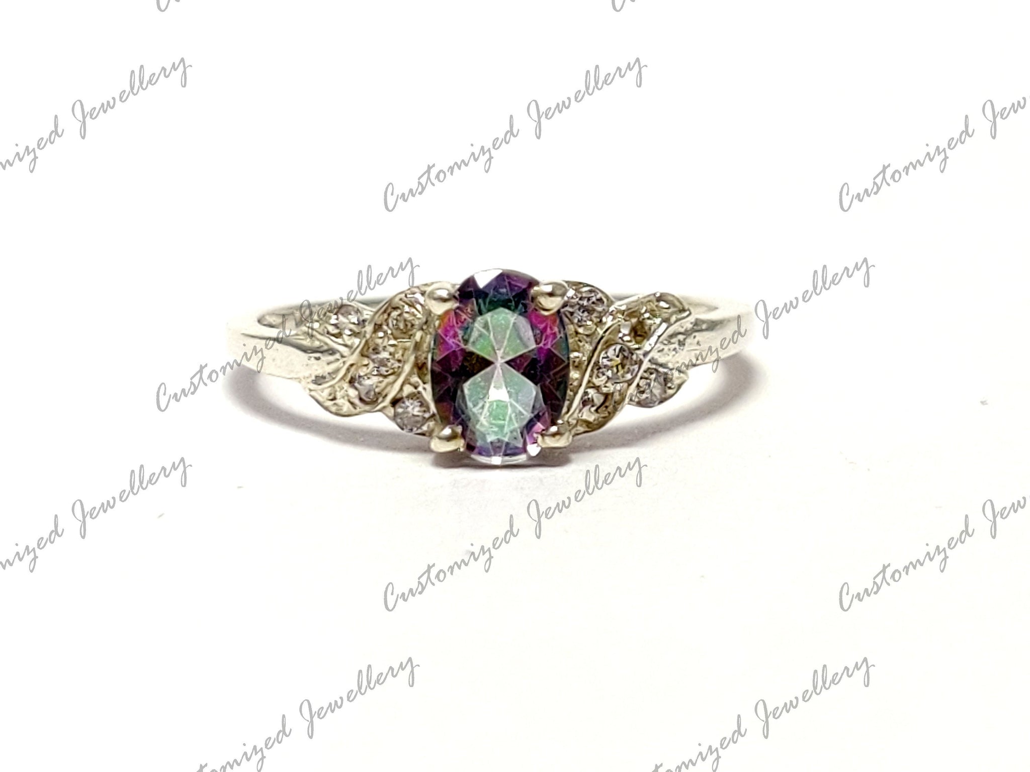 Mystic Topaz Engagement Band Sterling Silver Mystic Topaz Anniversary Ring 5x7 mm Oval Mystic Topaz Ring Birthday Gift Promise Ring For Her