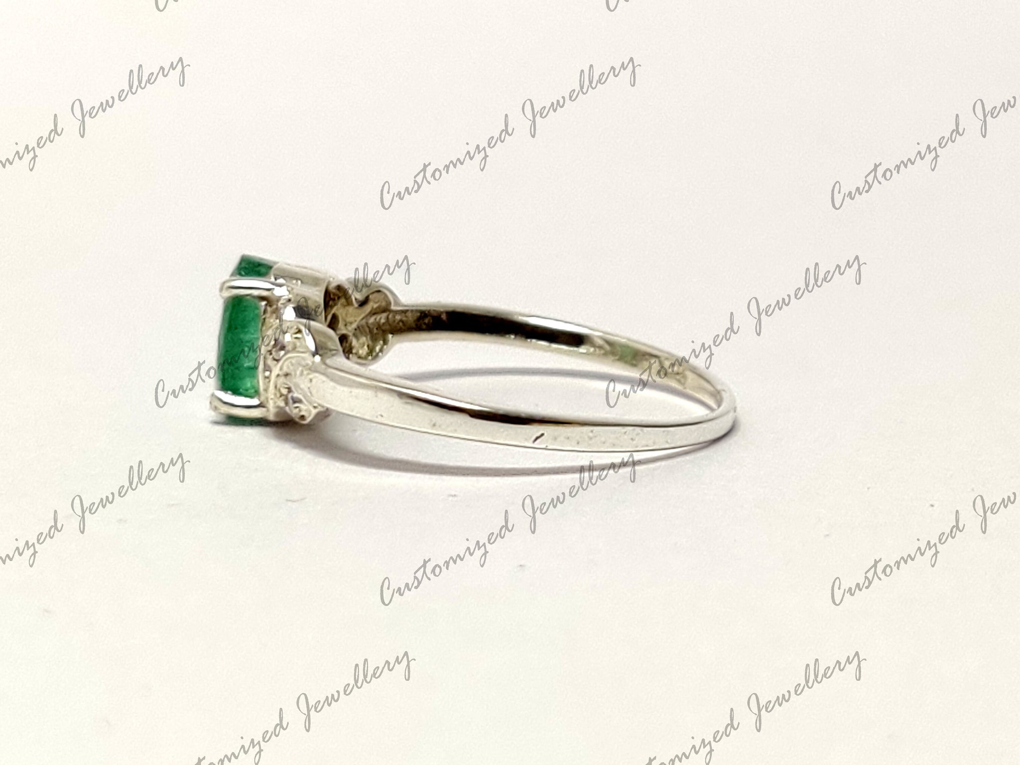Silver Emerald Anniversary Ring 1 Ct Emerald Promise Band May Birthstone Ring Green Stone Ring Birthday Gift For Her May Birthday Gifts