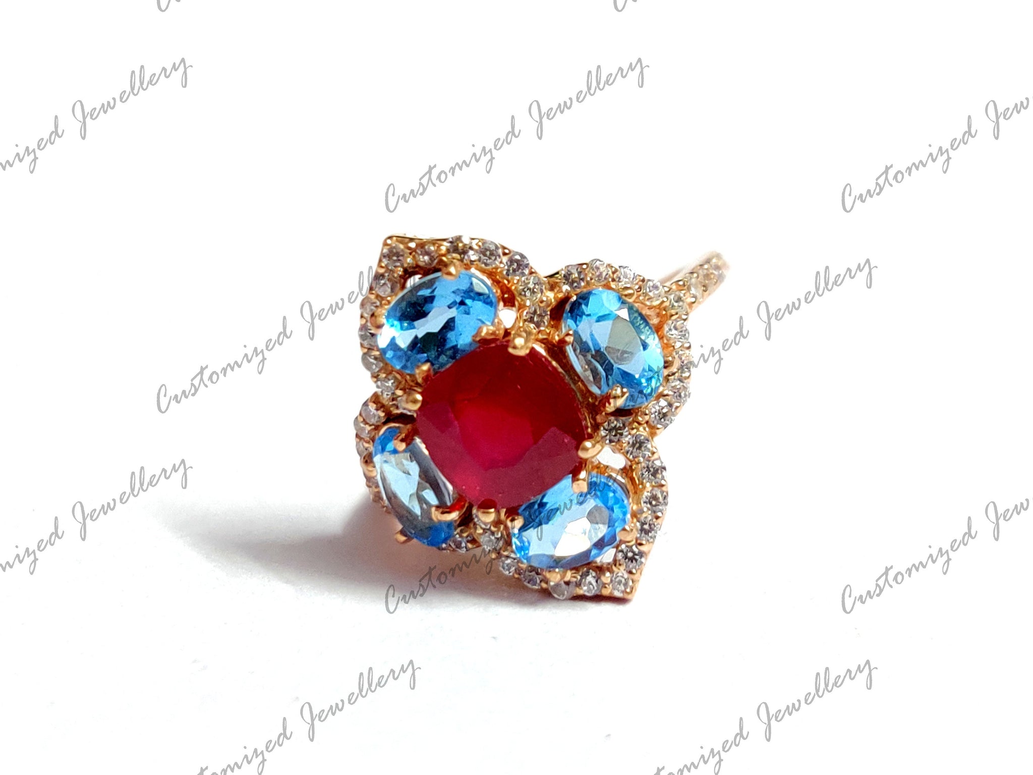 Ruby Engagement Ring Red Ruby Blue Topaz Anniversary Ring 3 Ct Ruby Promise Ring For Her Valentine Ring For Her Mothers Day Gift For Her