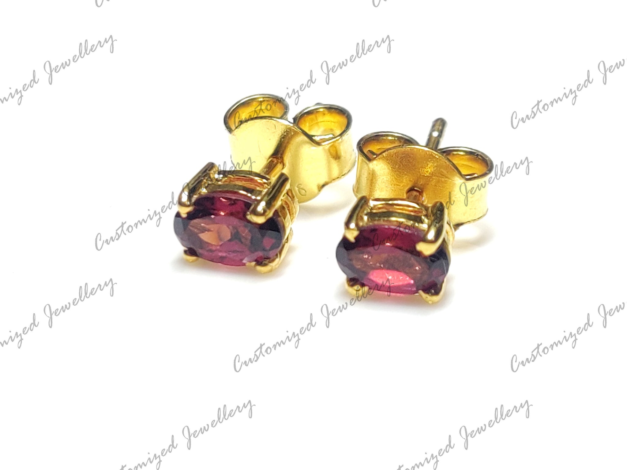 Gold Garnet Earstuds Gold Plated Rhodolite Garnet Ear Studs Natural Garnet Minimalist Silver Garnet Earstuds Birthday Gift Mothers Day Gift