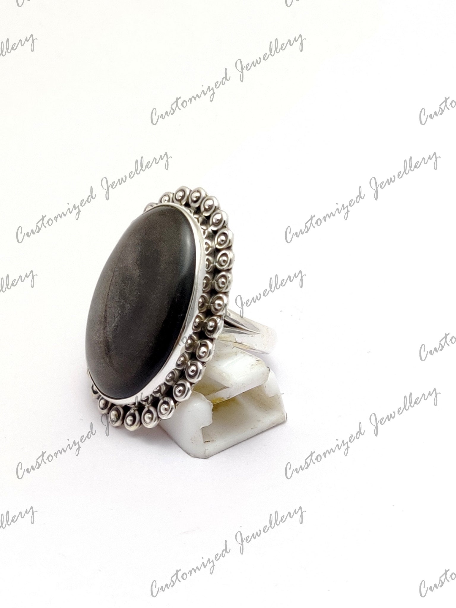 Healing Chakra Ring 925 Silver Black Obsidian Statement Ring Silver Obsidian Cocktail Ring Large Stone Ring Big Stone Ring Anniversary Gift