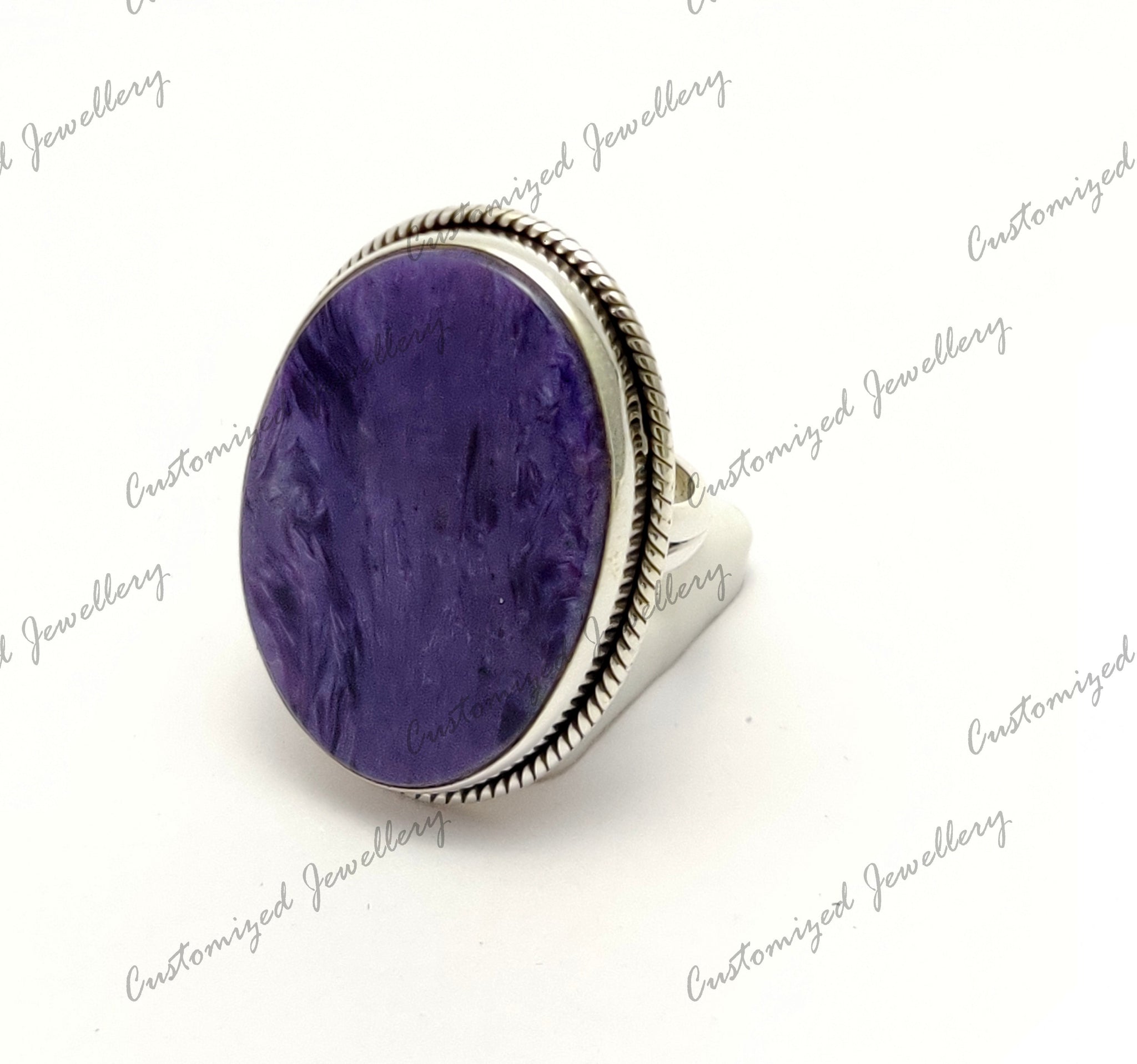 Silver Charoite Ring Sterling Silver Charoite Boho Ring Natural Charoite Hippie Ring Purple Charoite Ring Healing Crystal Ring StatementRing