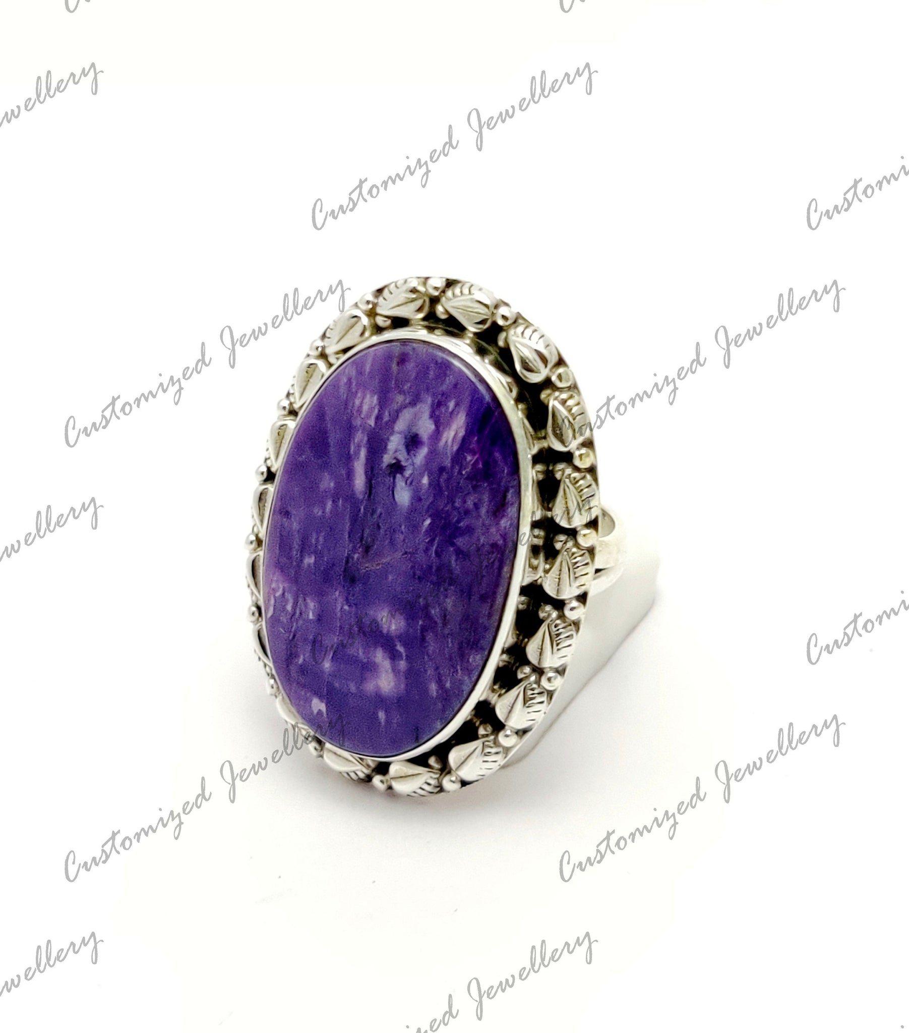 Designer Silver Charoite Ring Sterling Silver Charoite Boho Ring Natural Charoite Hippie Ring Purple Charoite Ring Healing Crystal Ring