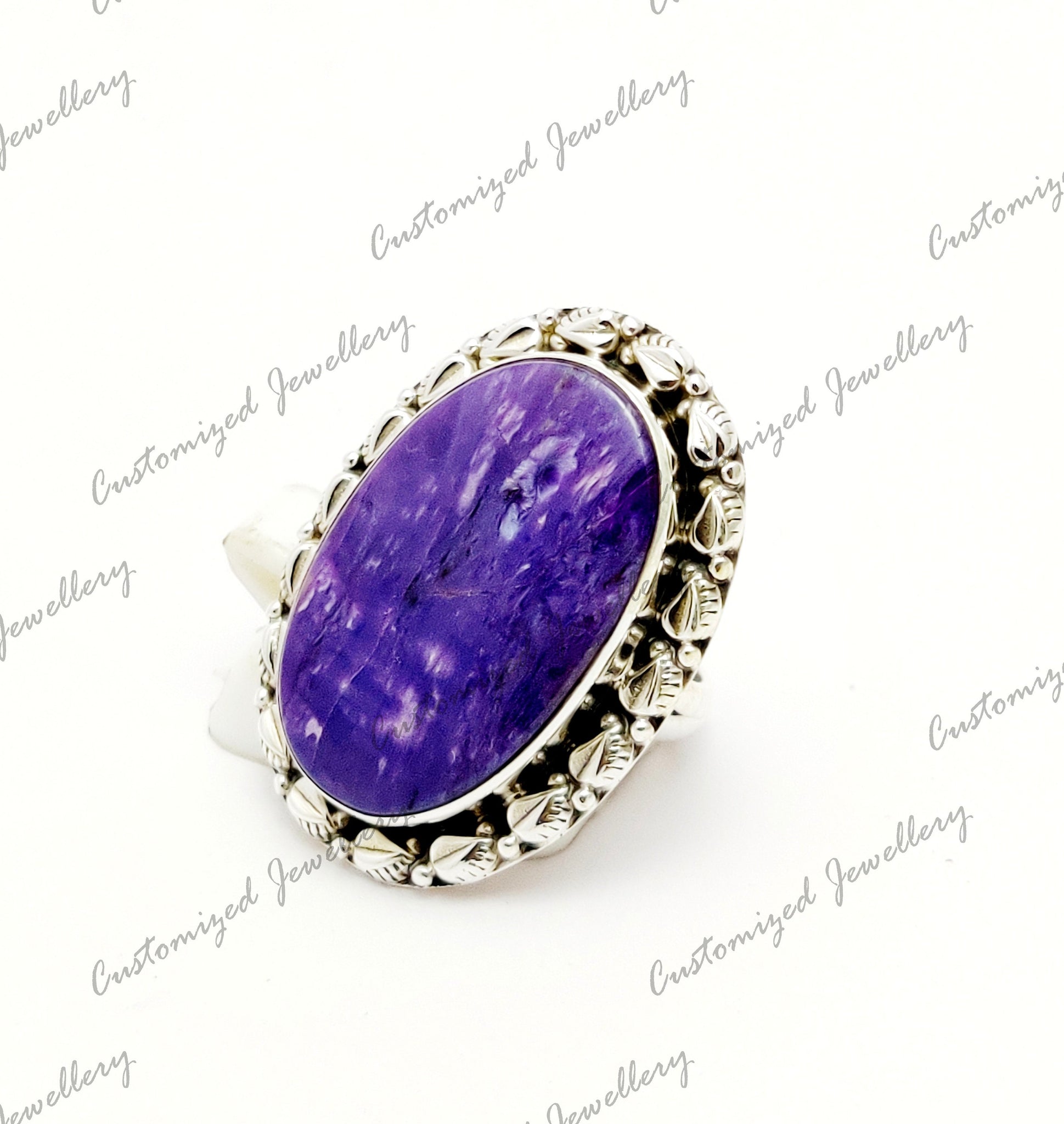 Designer Silver Charoite Ring Sterling Silver Charoite Boho Ring Natural Charoite Hippie Ring Purple Charoite Ring Healing Crystal Ring